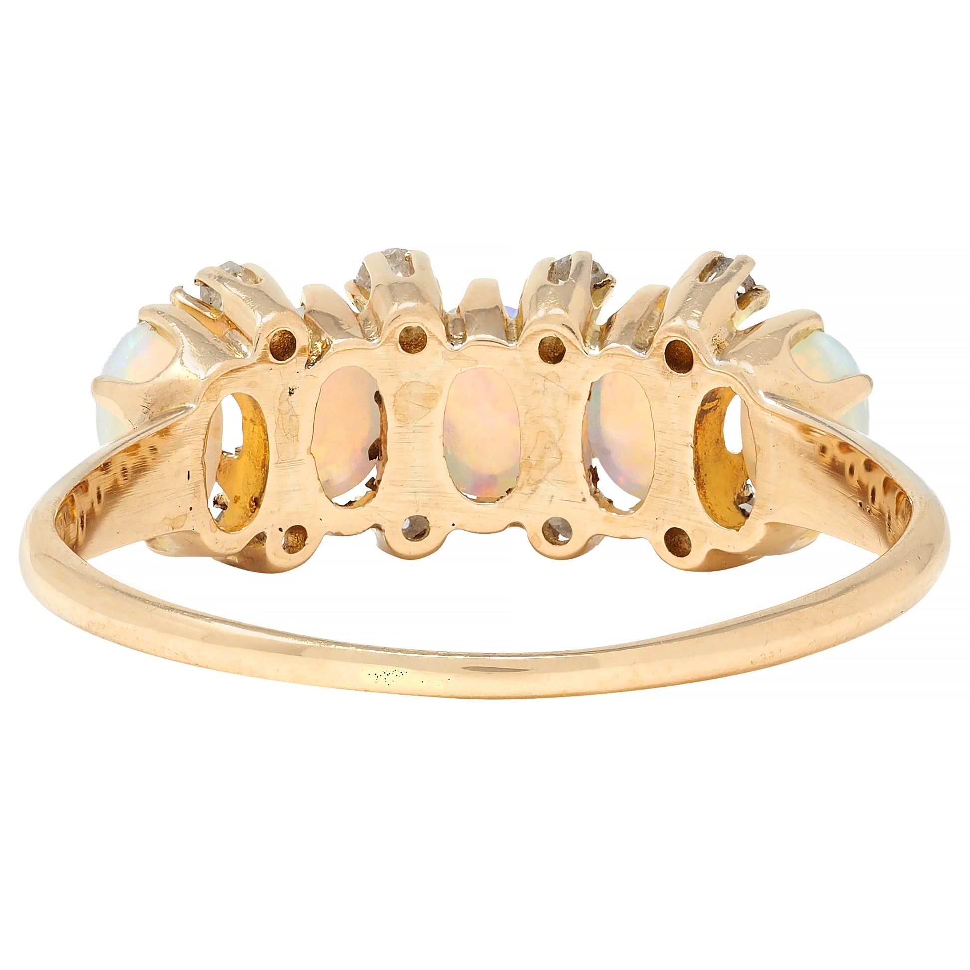 Victorian Opal Diamond 14 Karat Yellow Gold Antique Five Stone Ring