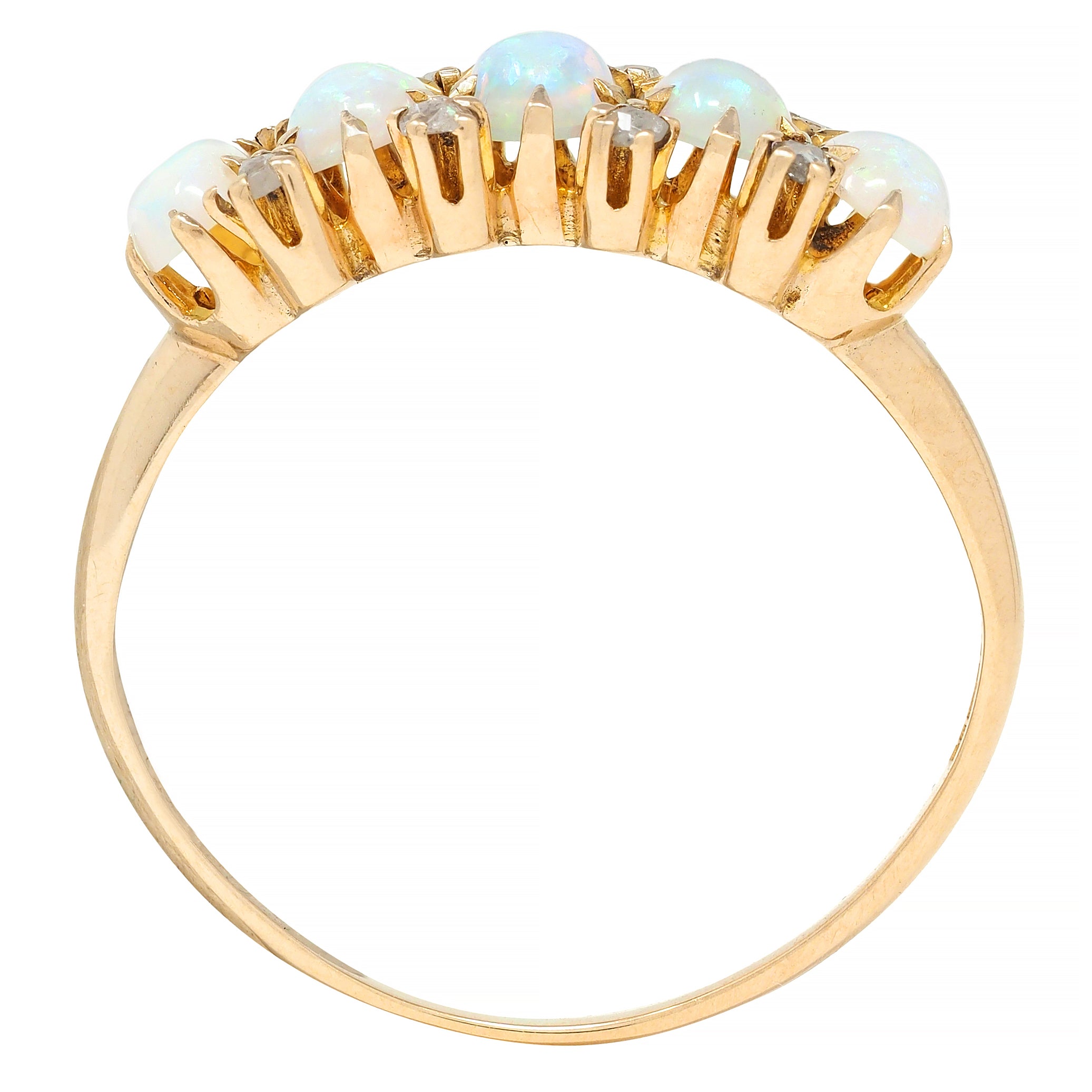 Victorian Opal Diamond 14 Karat Yellow Gold Antique Five Stone Ring