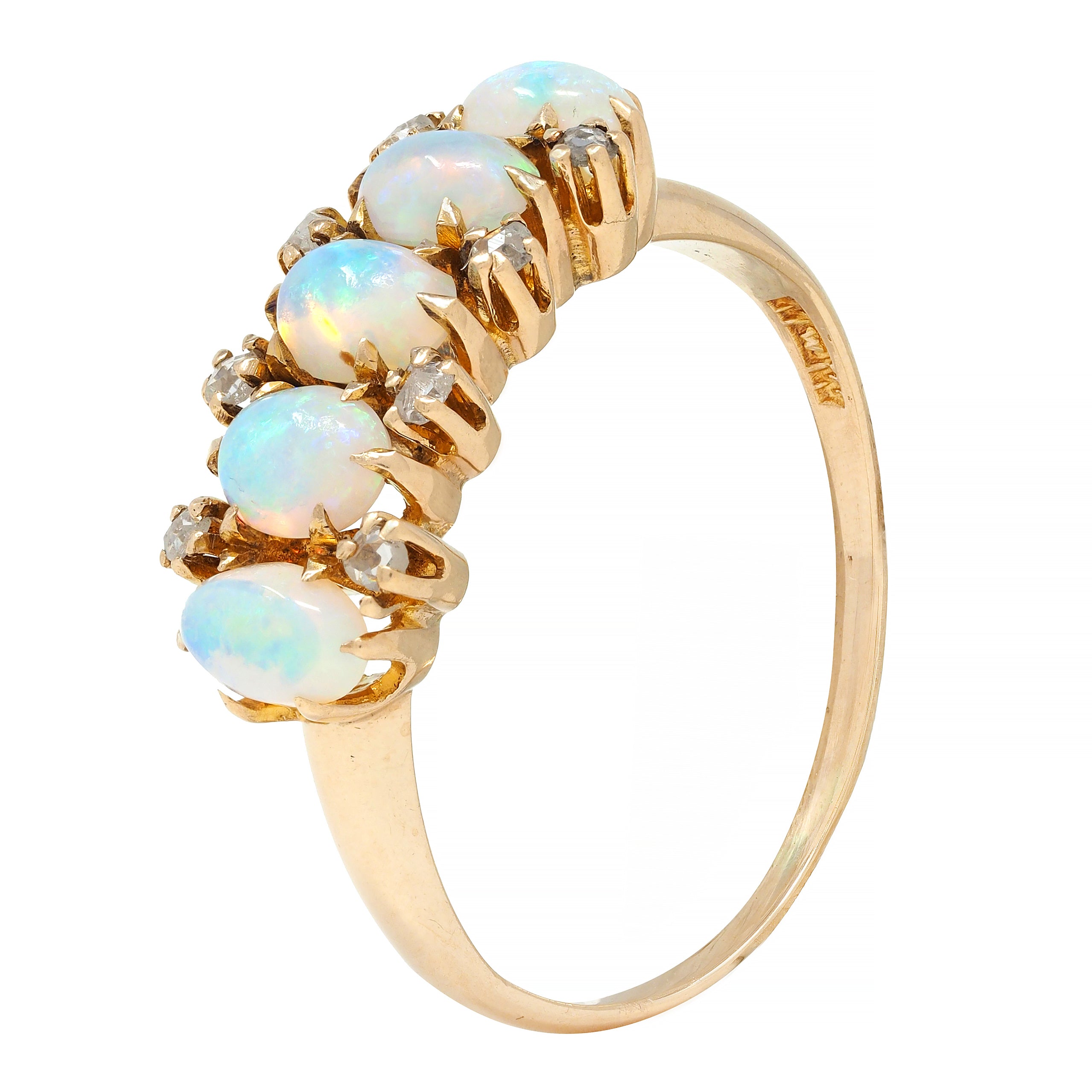 Victorian Opal Diamond 14 Karat Yellow Gold Antique Five Stone Ring