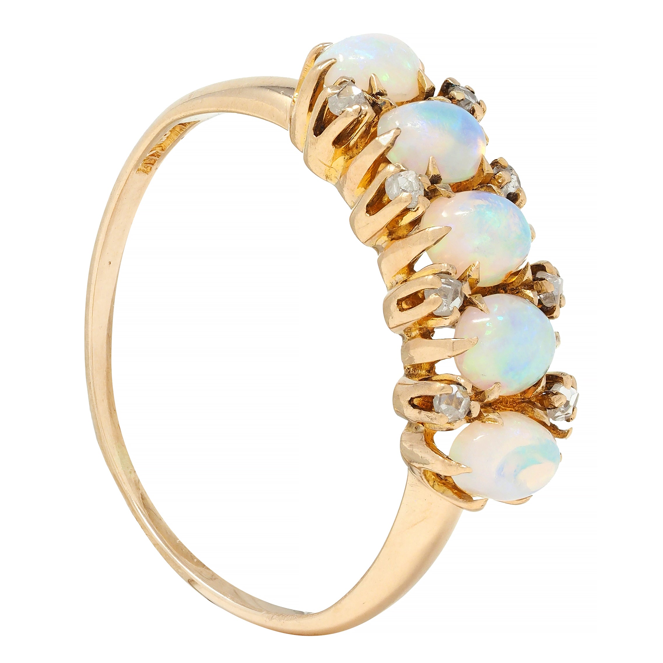 Victorian Opal Diamond 14 Karat Yellow Gold Antique Five Stone Ring