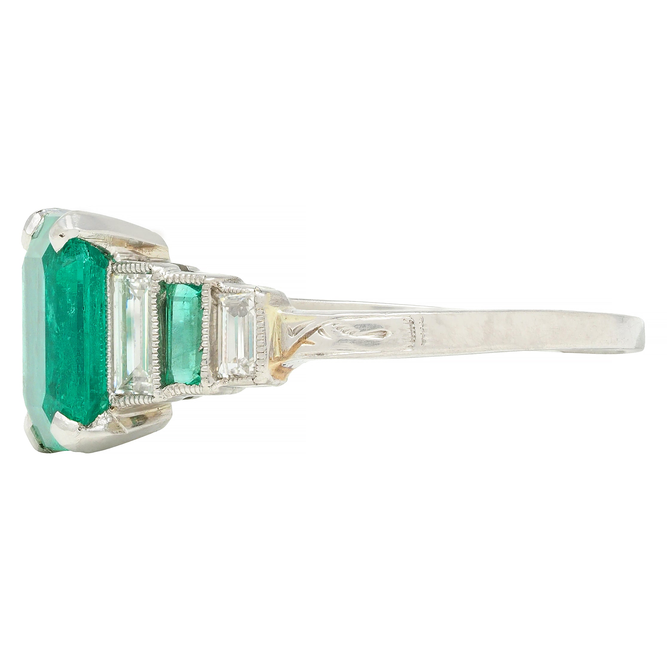 Art Deco 1.92 CTW Emerald Diamond Platinum Stepped Vintage Ring GIA