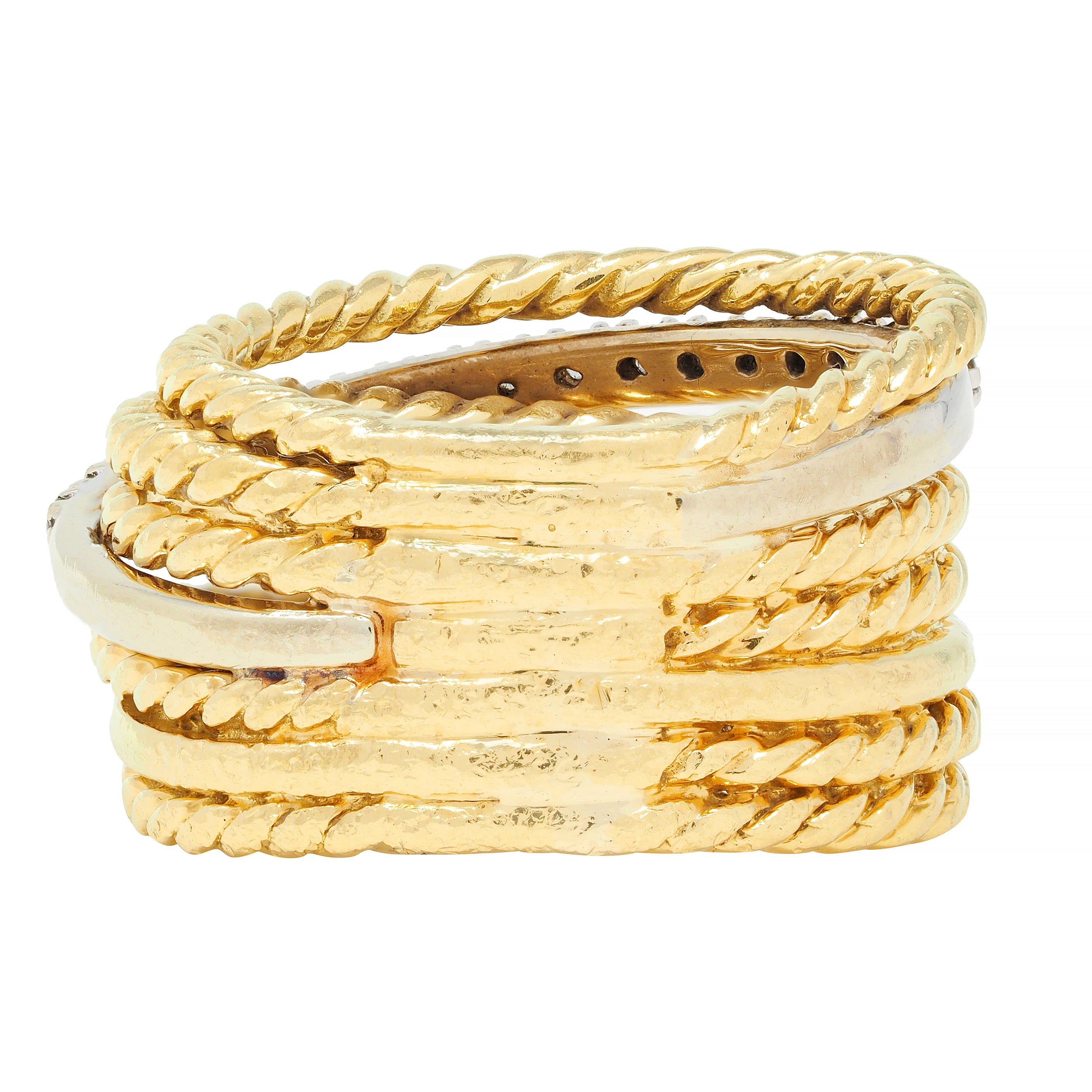 David Yurman Contemporary Diamond 18 Karat Gold Crossover Wide Band Ring