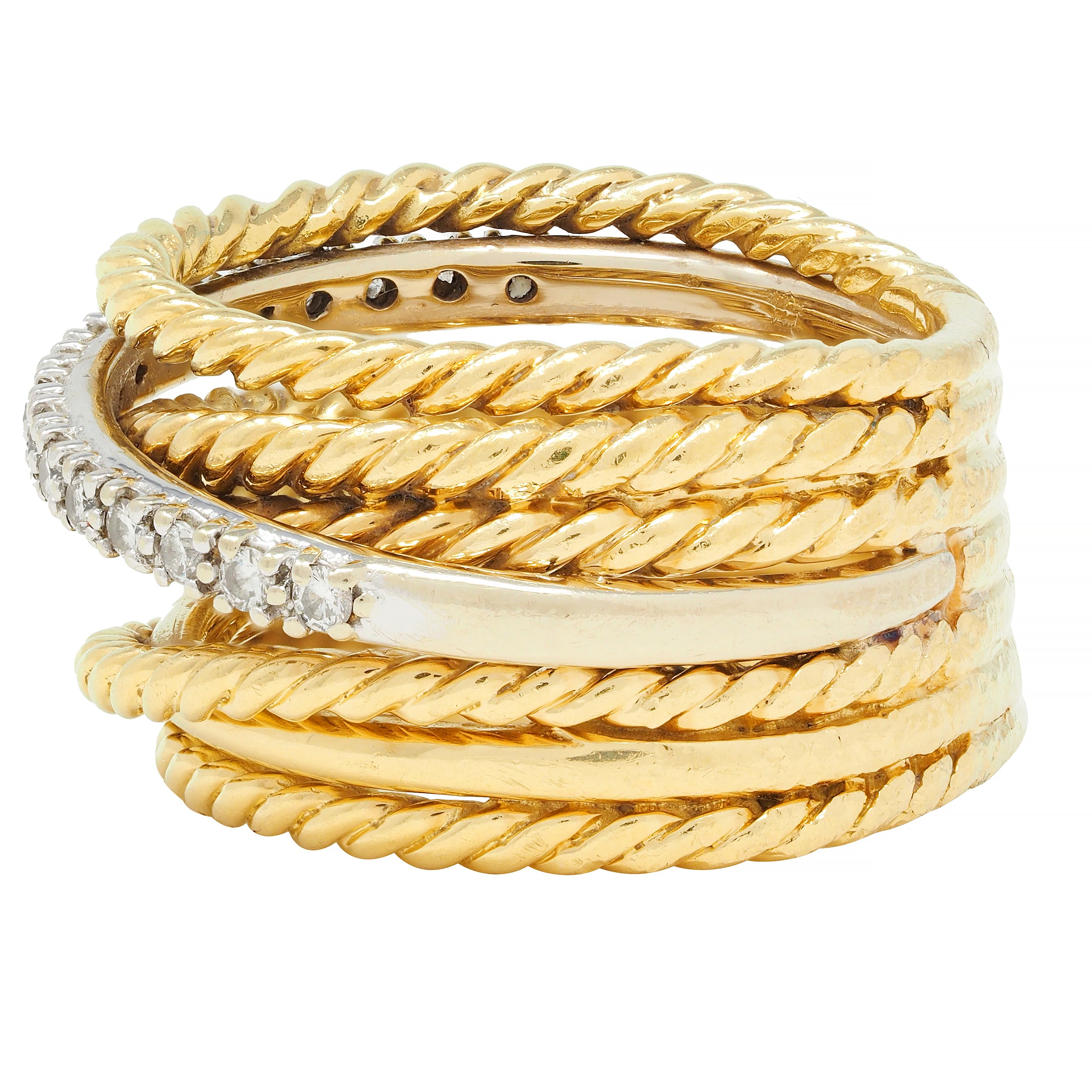 David Yurman Contemporary Diamond 18 Karat Gold Crossover Wide Band Ring