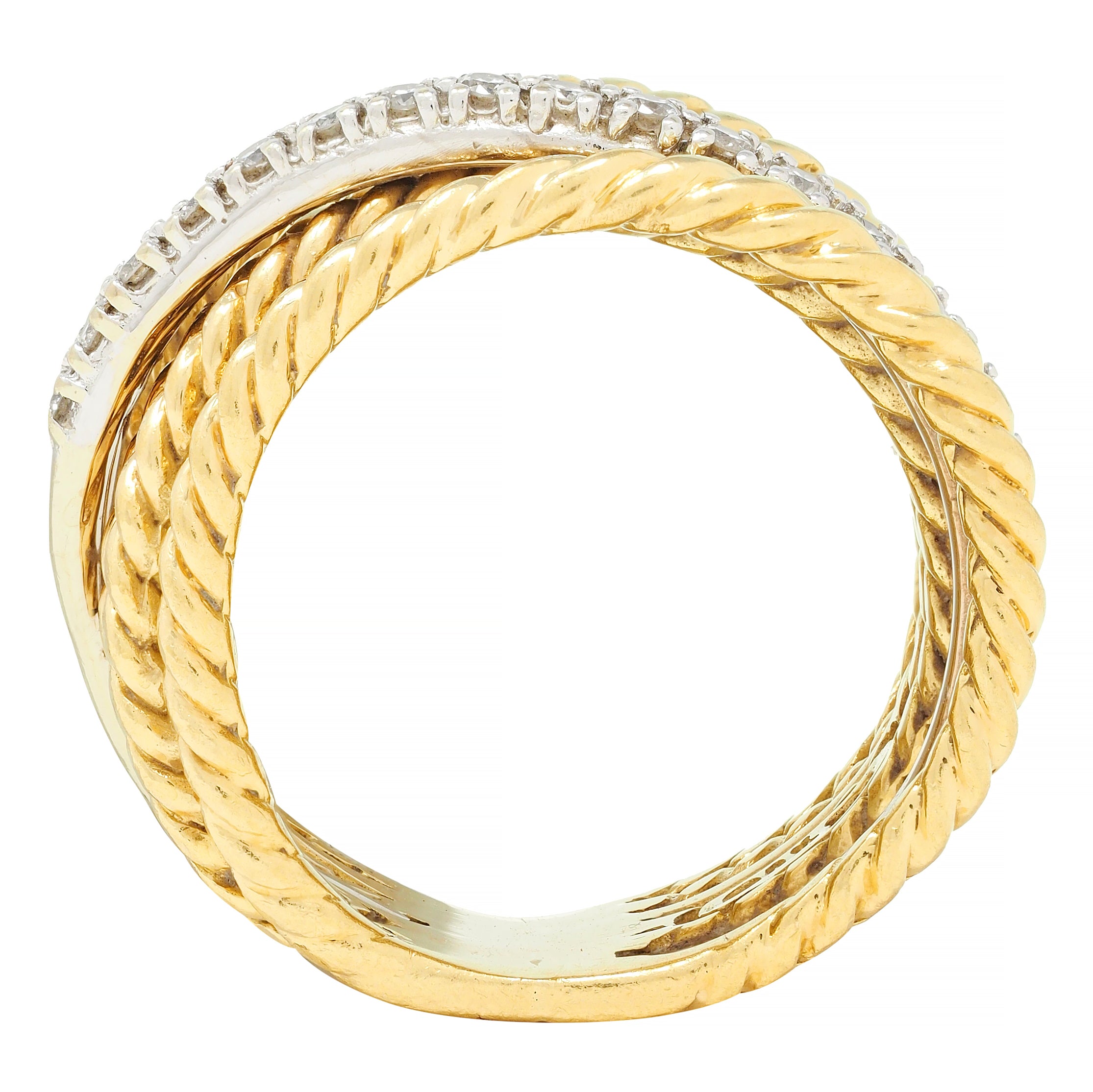 David Yurman Contemporary Diamond 18 Karat Gold Crossover Wide Band Ring