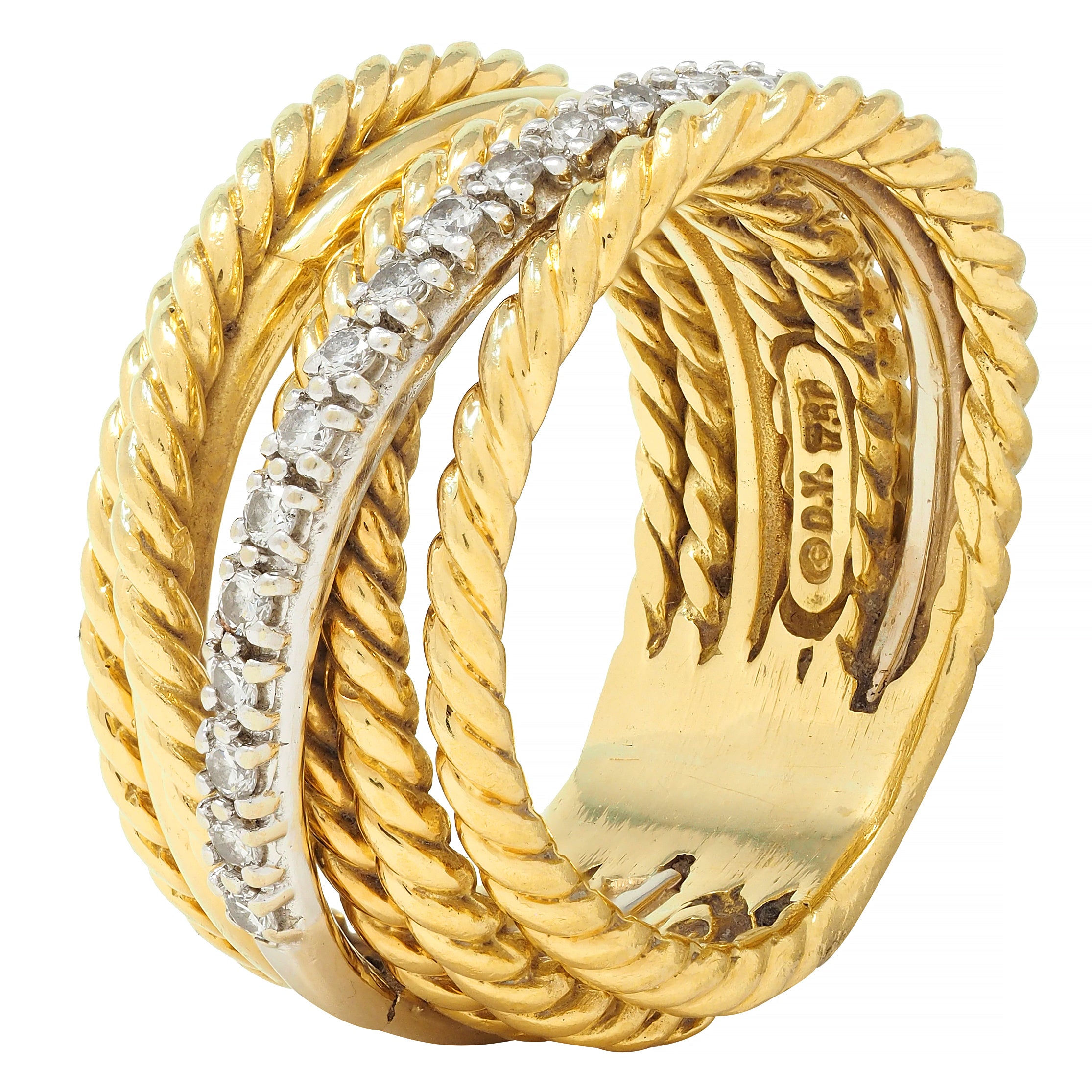 David Yurman Contemporary Diamond 18 Karat Gold Crossover Wide Band Ring