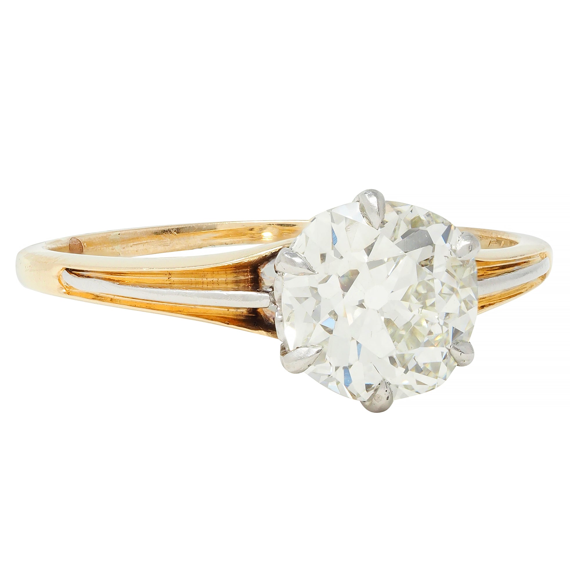 Late Victorian 1.46 CTW Old Mine Diamond Platinum 14 Karat Gold Engagement Ring