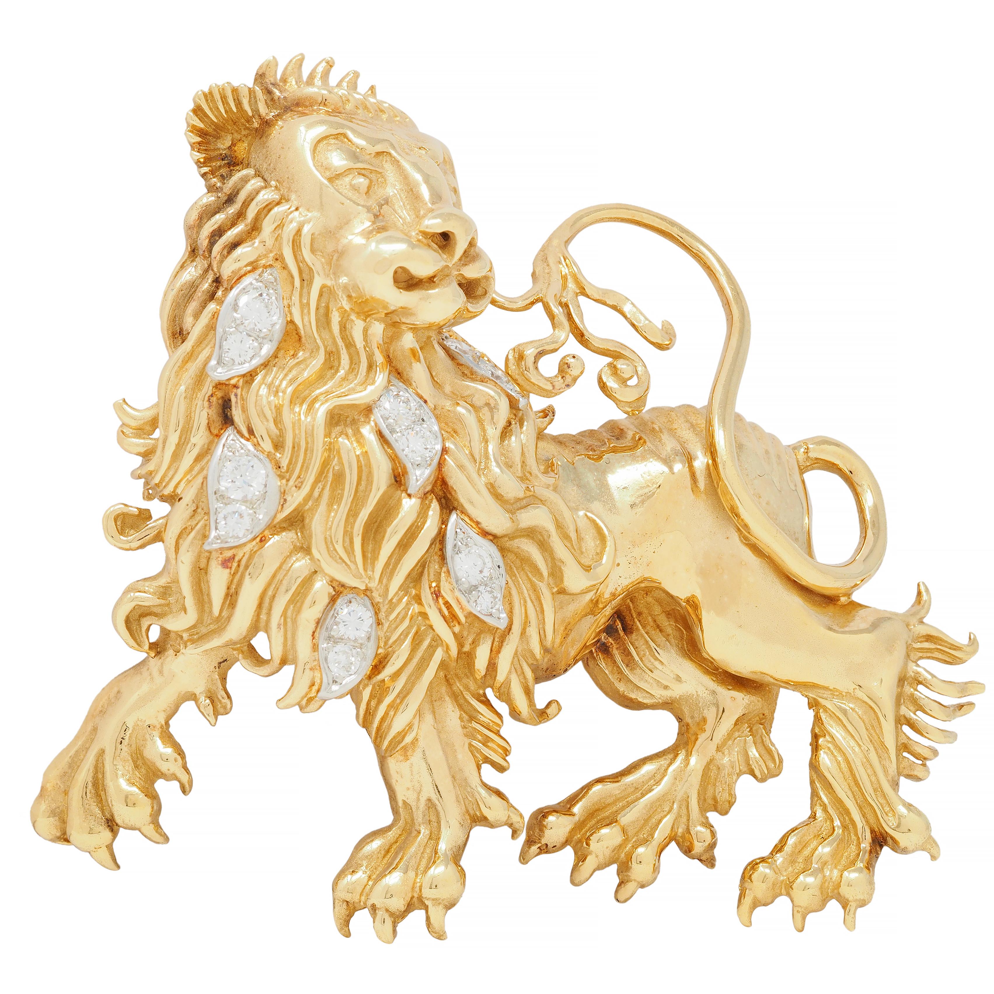 Tiffany & Co. 1960's Large Diamond 18 Karat Gold Platinum Heraldic Lion Brooch