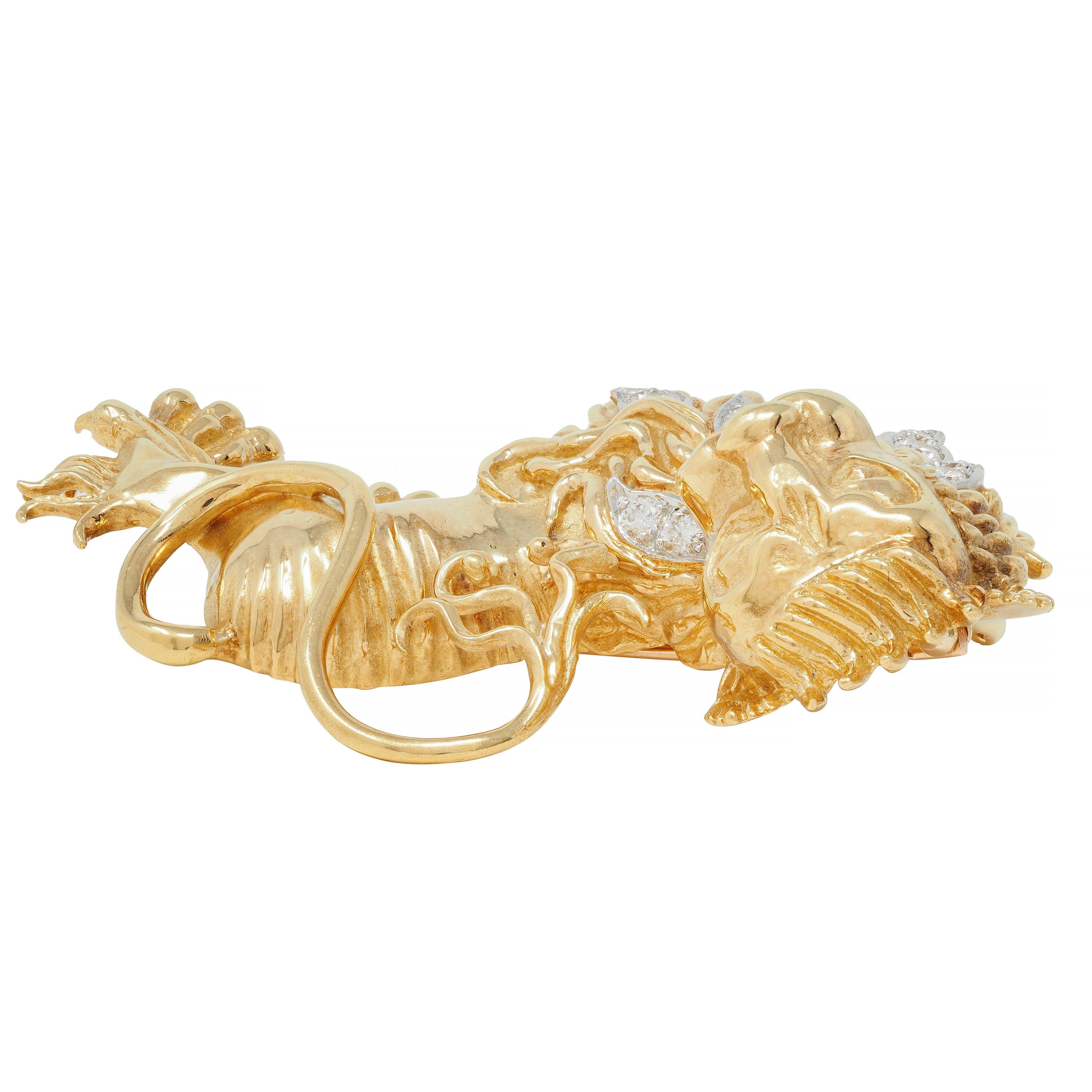 Tiffany & Co. 1960's Large Diamond 18 Karat Gold Platinum Heraldic Lion Brooch