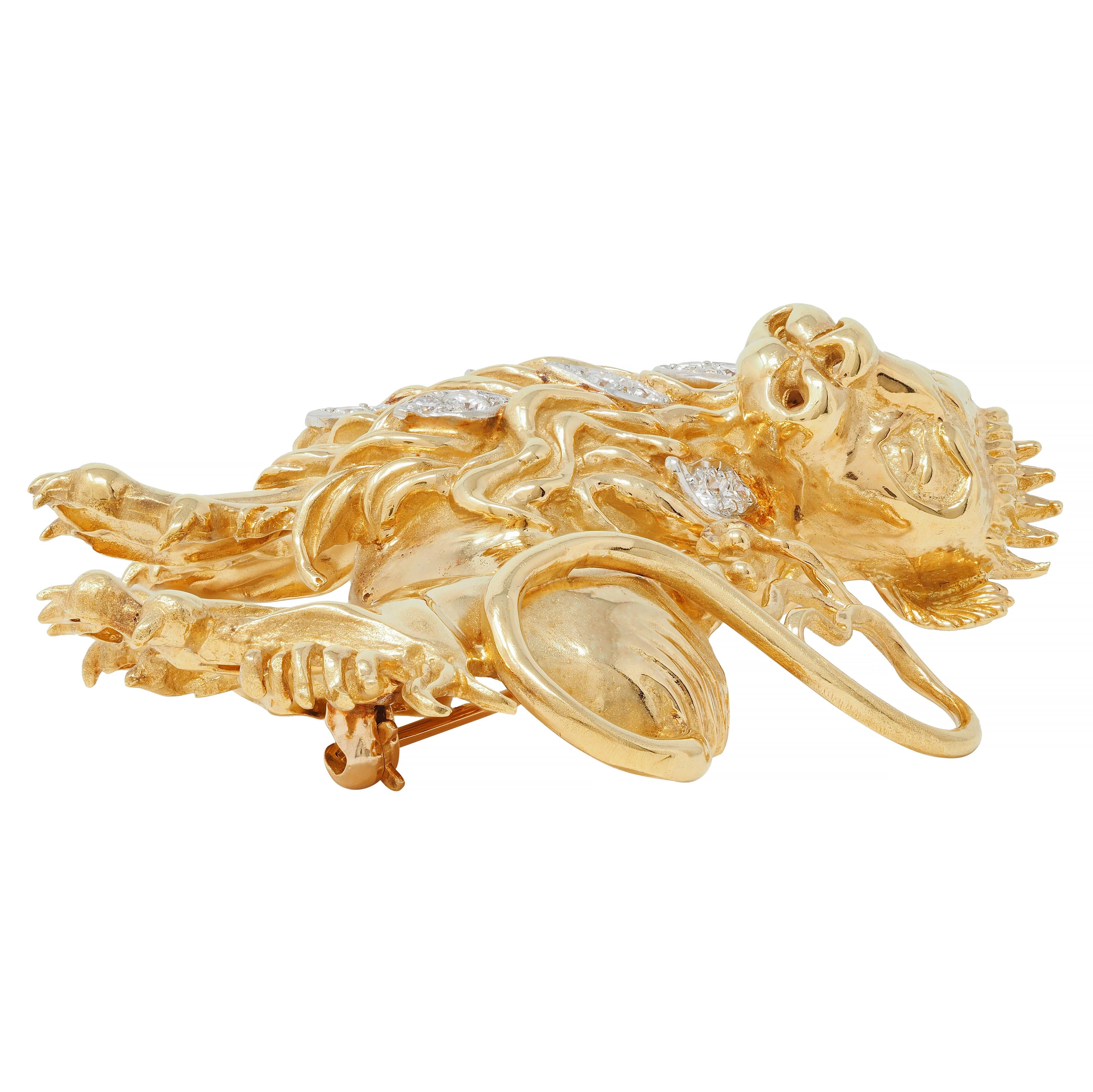 Tiffany & Co. 1960's Large Diamond 18 Karat Gold Platinum Heraldic Lion Brooch