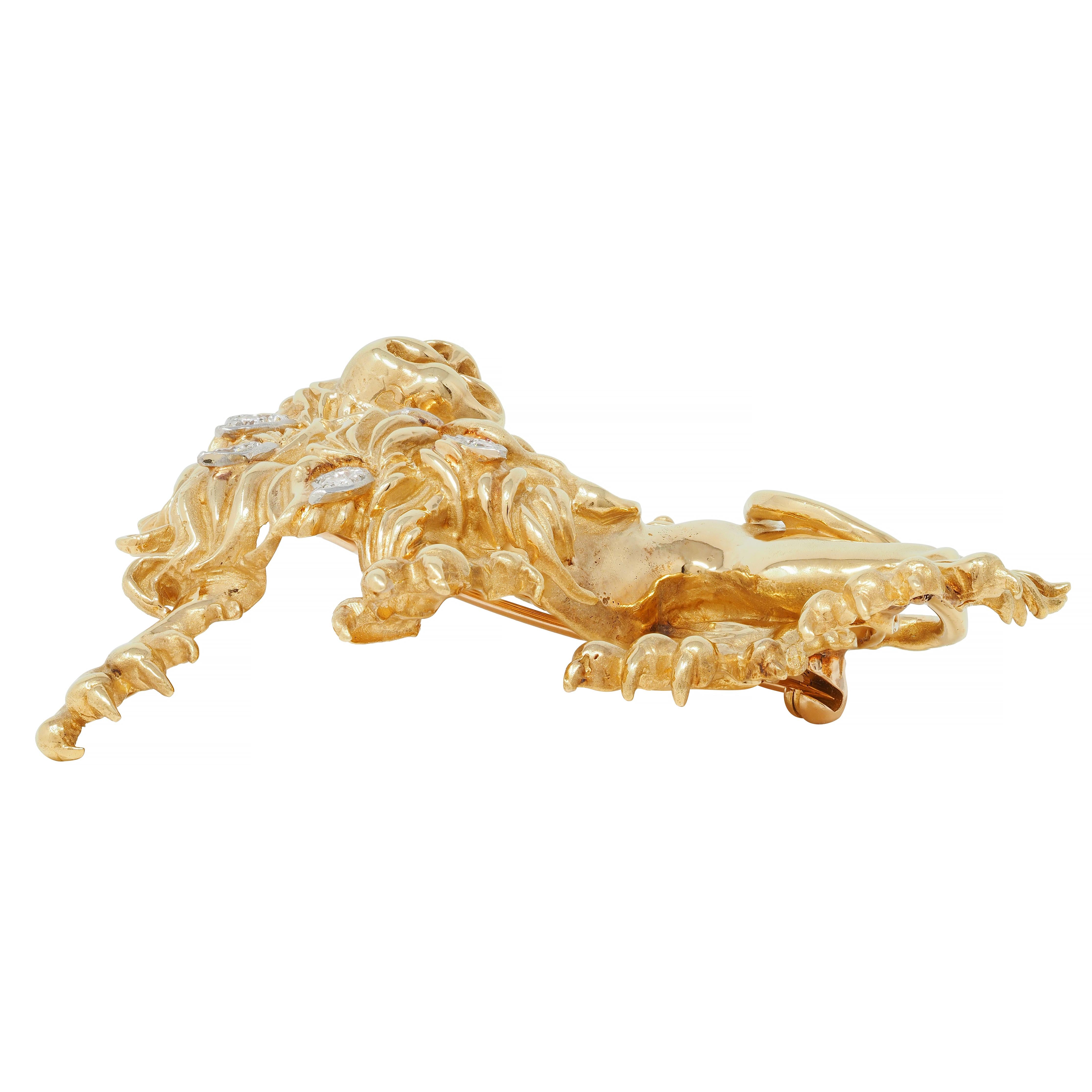 Tiffany & Co. 1960's Large Diamond 18 Karat Gold Platinum Heraldic Lion Brooch