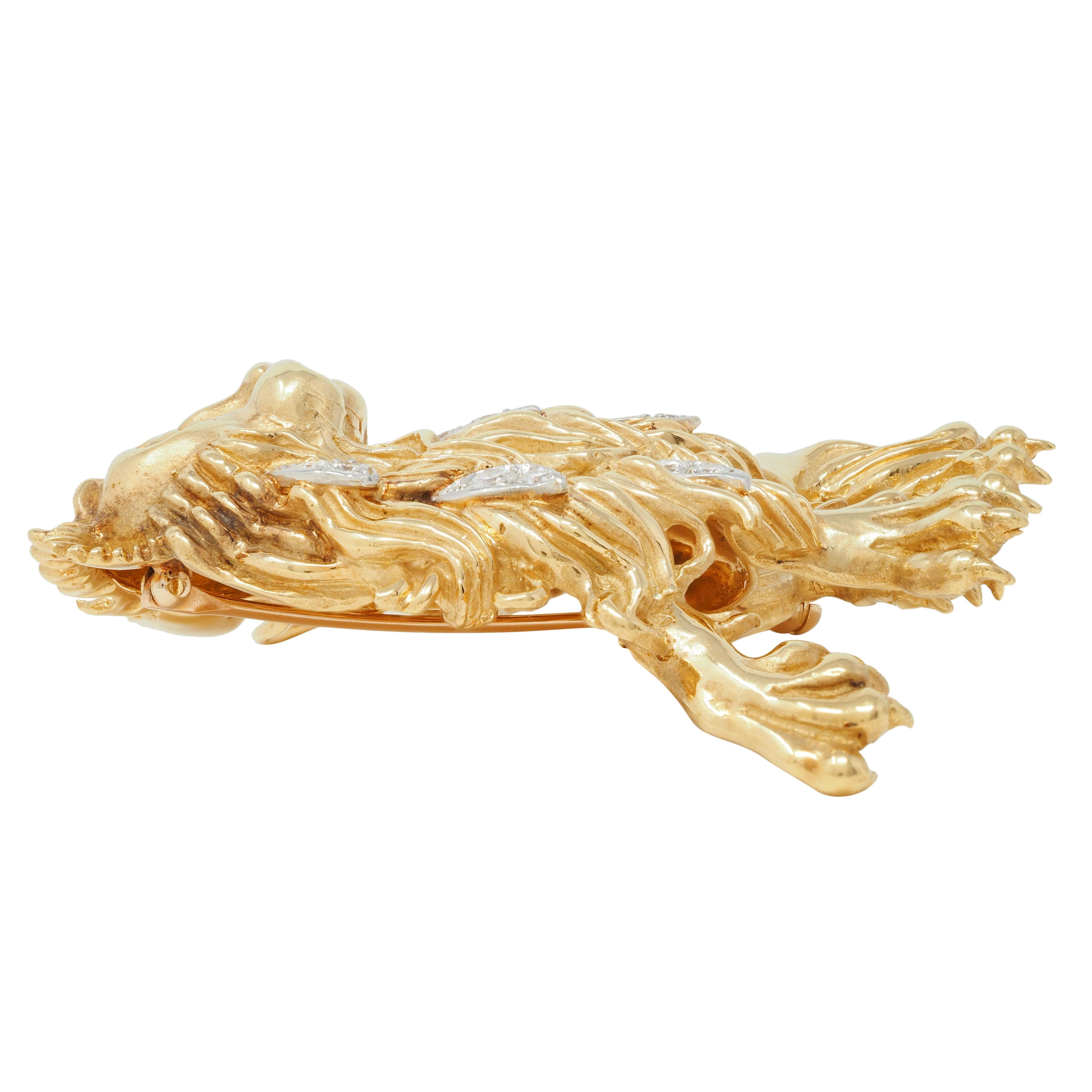 Tiffany & Co. 1960's Large Diamond 18 Karat Gold Platinum Heraldic Lion Brooch