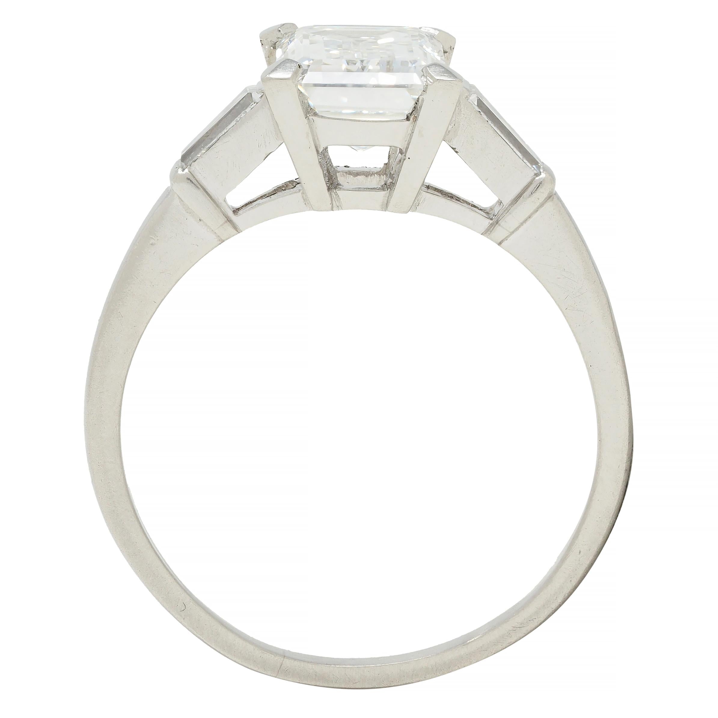 Mid-Century 1.93 CTW Emerald Cut Diamond Platinum Vintage Engagement Ring GIA