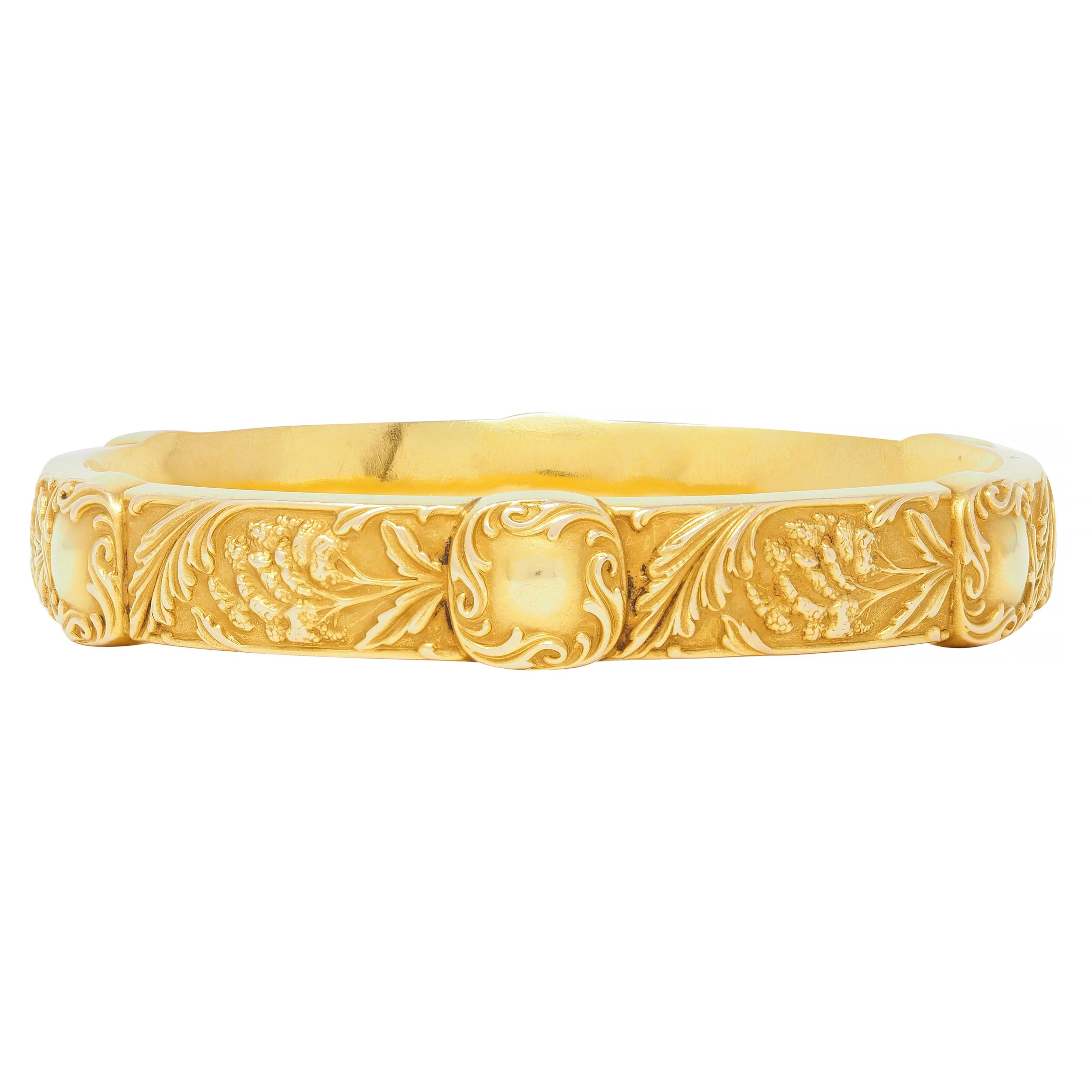 E.M. Gattle & Co. Art Nouveau 14 Karat Gold Amaranth Antique Bangle Bracelet
