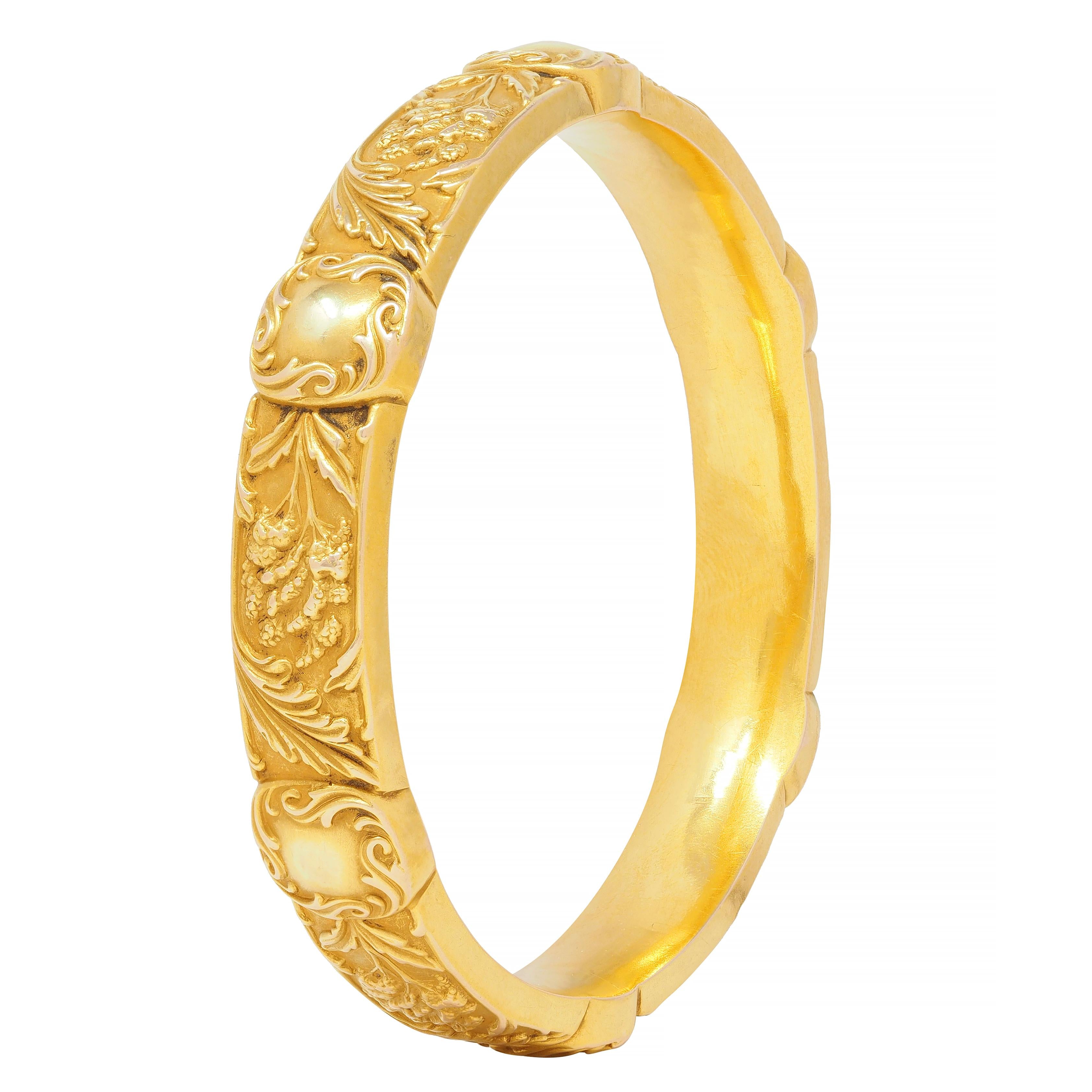 E.M. Gattle & Co. Art Nouveau 14 Karat Gold Amaranth Antique Bangle Bracelet