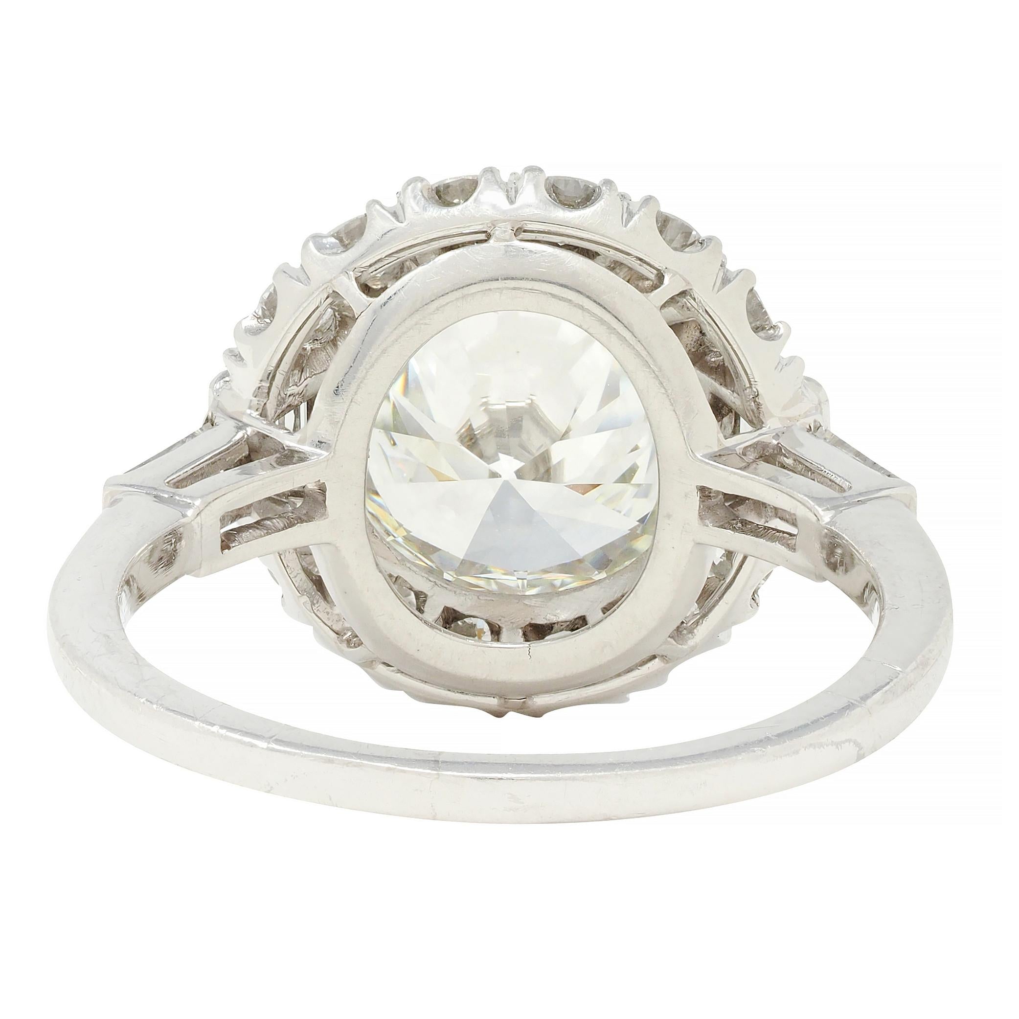 Mid-Century 3.85 CTW European Diamond Platinum Halo Vintage Engagement Ring GIA