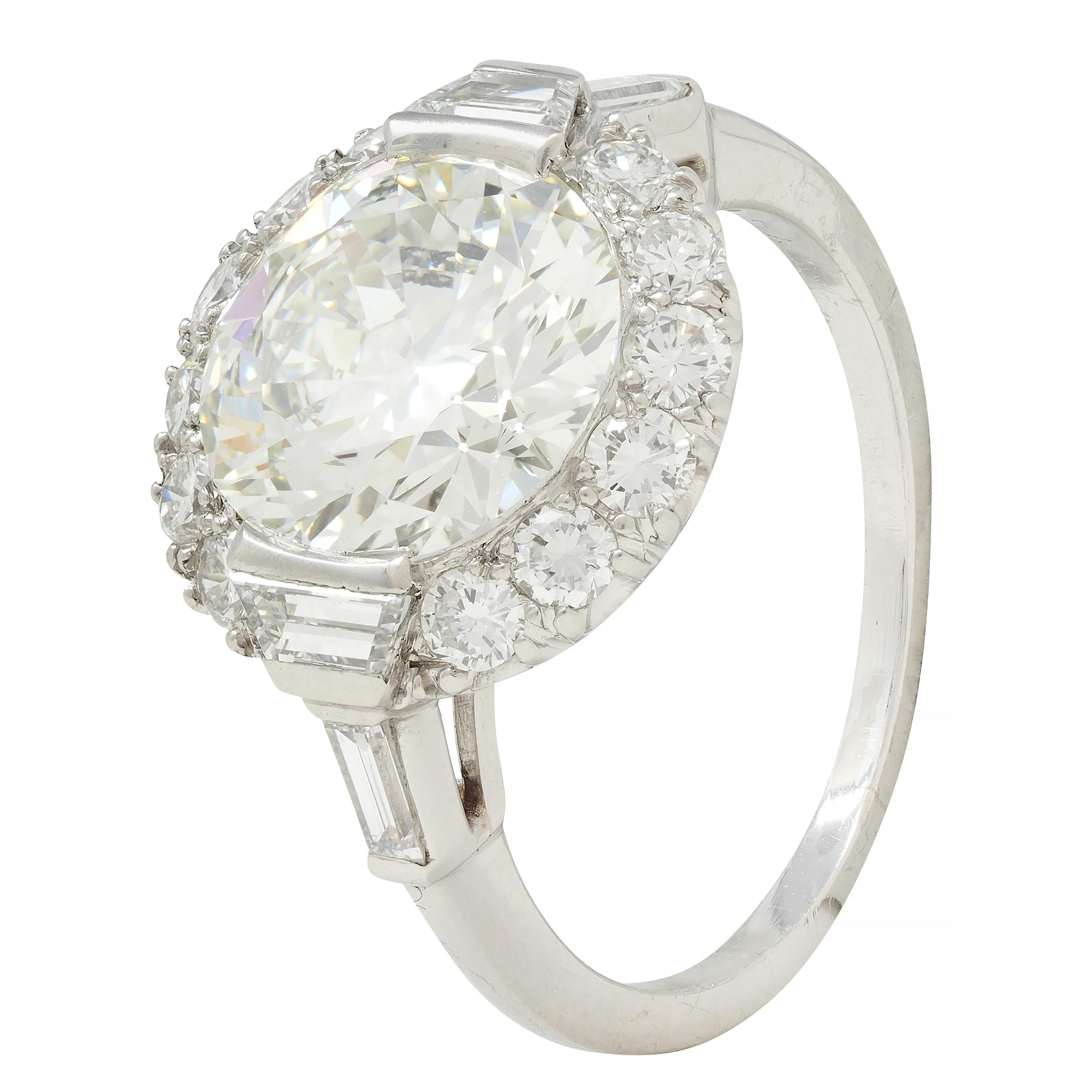 Mid-Century 3.85 CTW European Diamond Platinum Halo Vintage Engagement Ring GIA