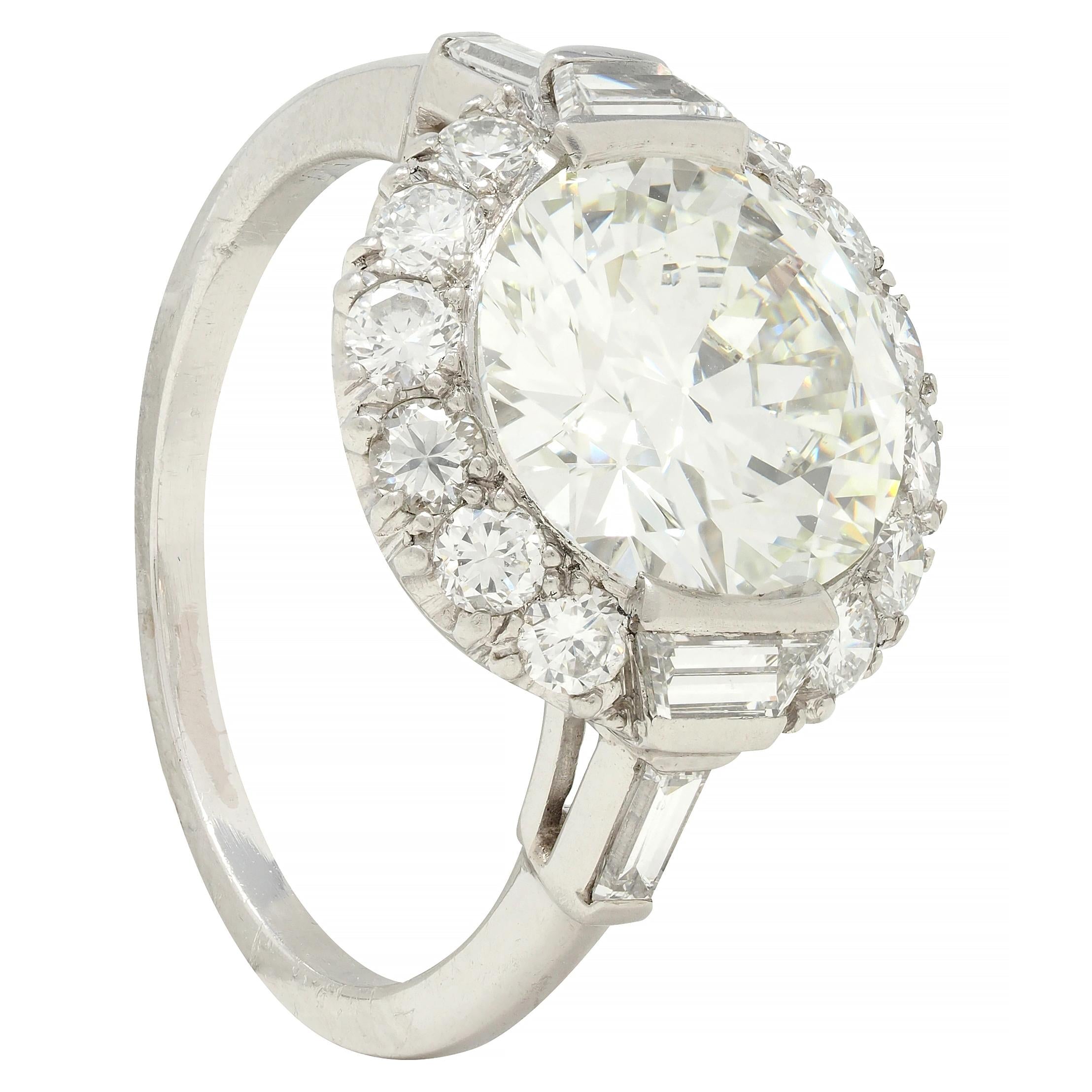 Mid-Century 3.85 CTW European Diamond Platinum Halo Vintage Engagement Ring GIA