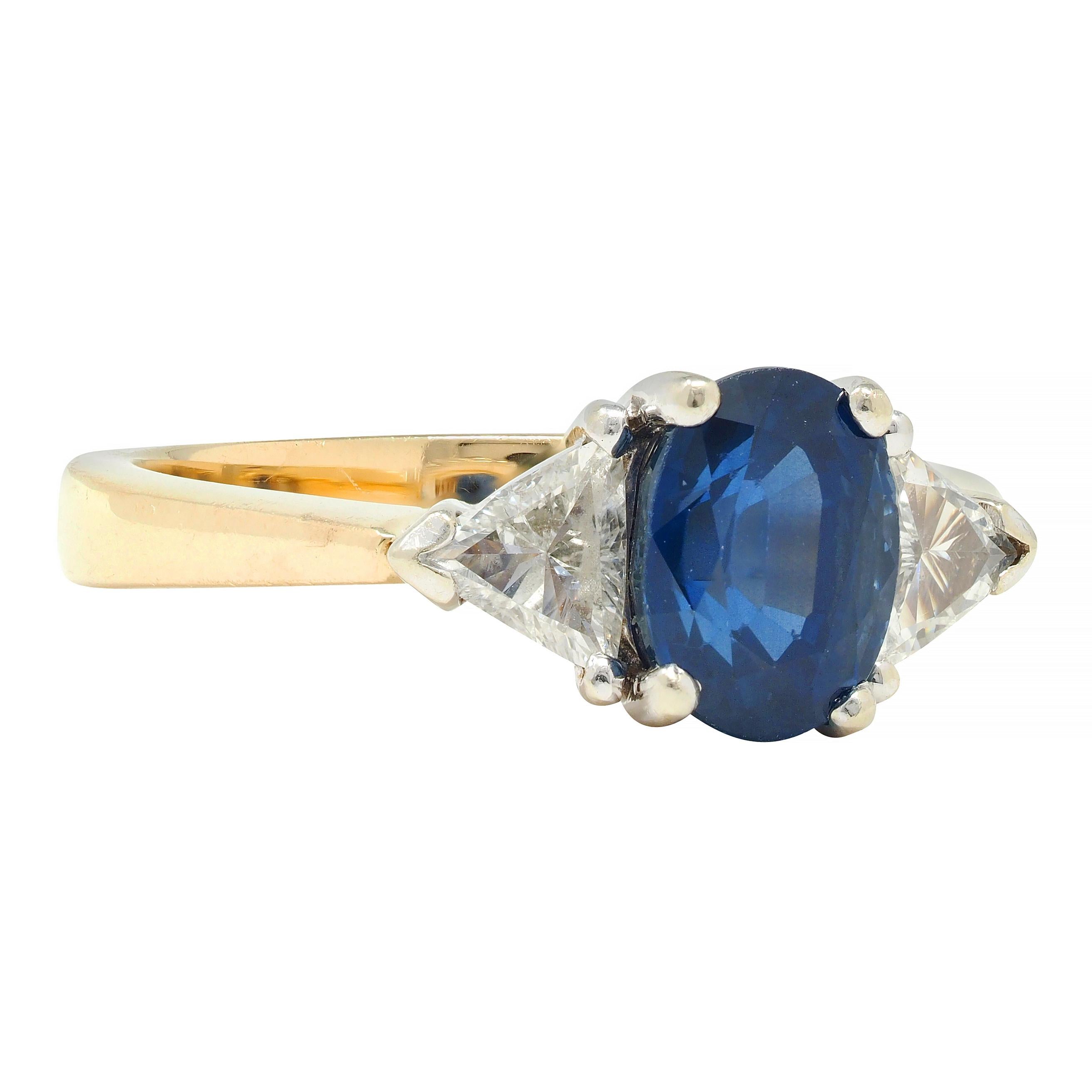 1980's 2.71 CTW Sapphire Diamond 14 Karat Two-Tone Gold Three Stone Ring