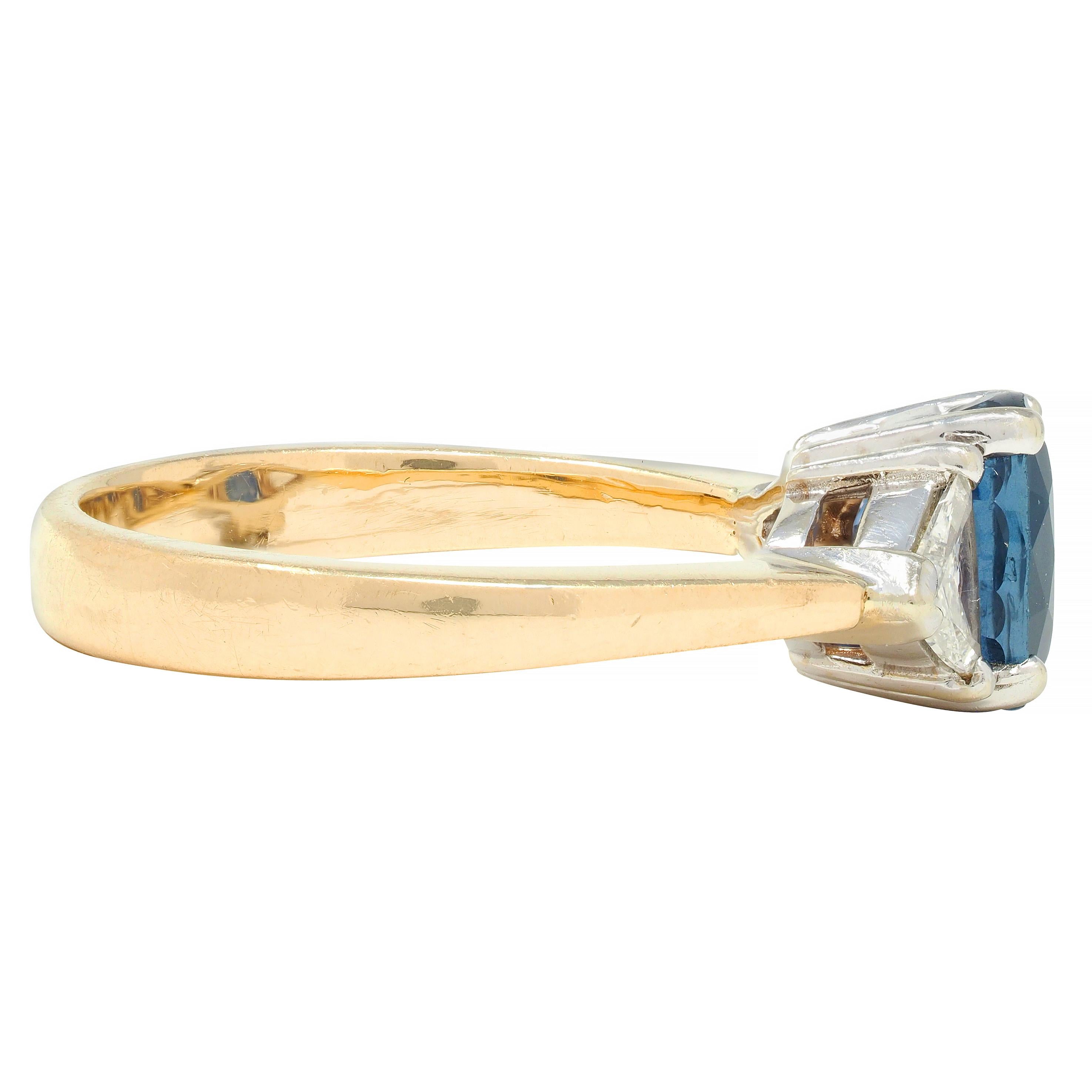 1980's 2.71 CTW Sapphire Diamond 14 Karat Two-Tone Gold Three Stone Ring