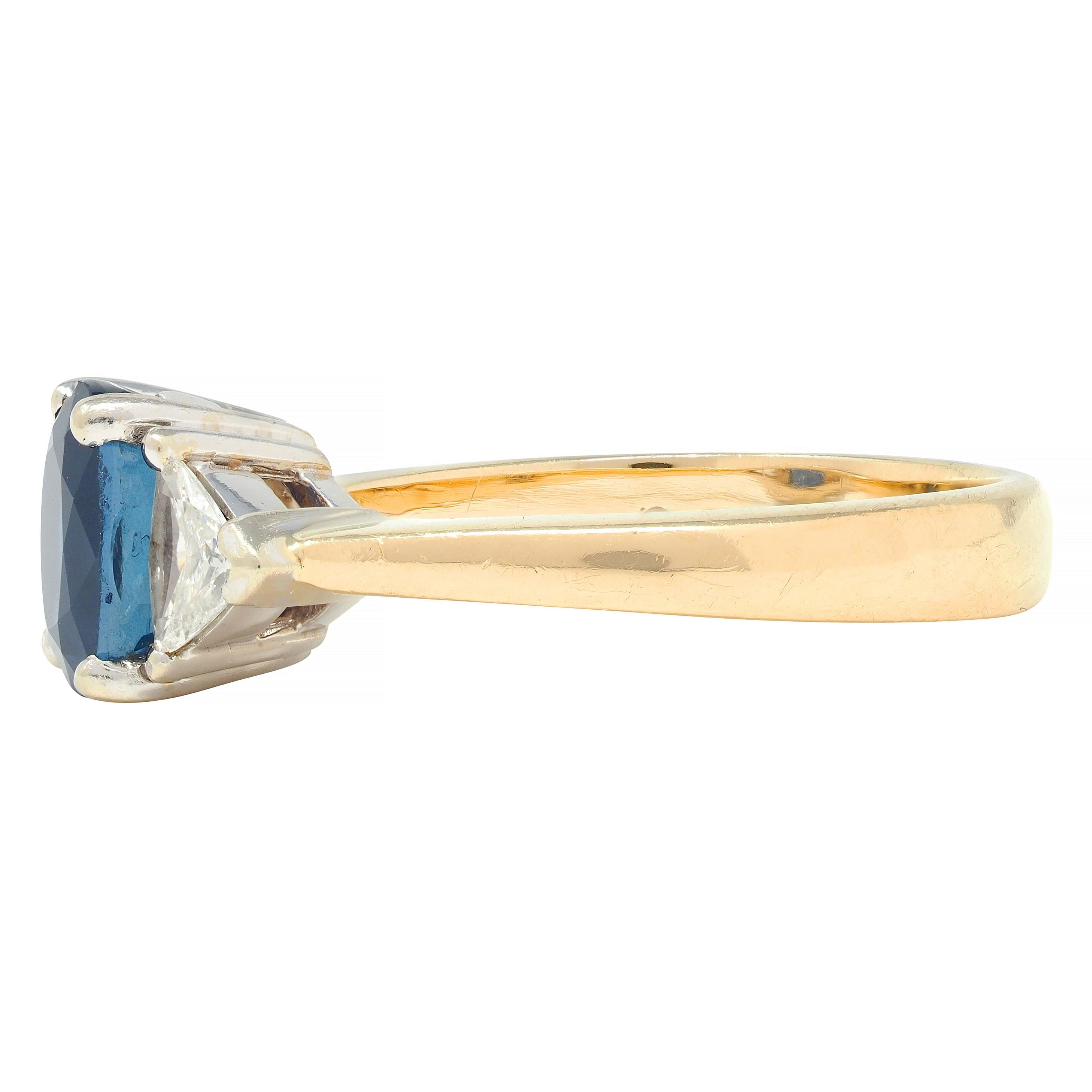 1980's 2.71 CTW Sapphire Diamond 14 Karat Two-Tone Gold Three Stone Ring