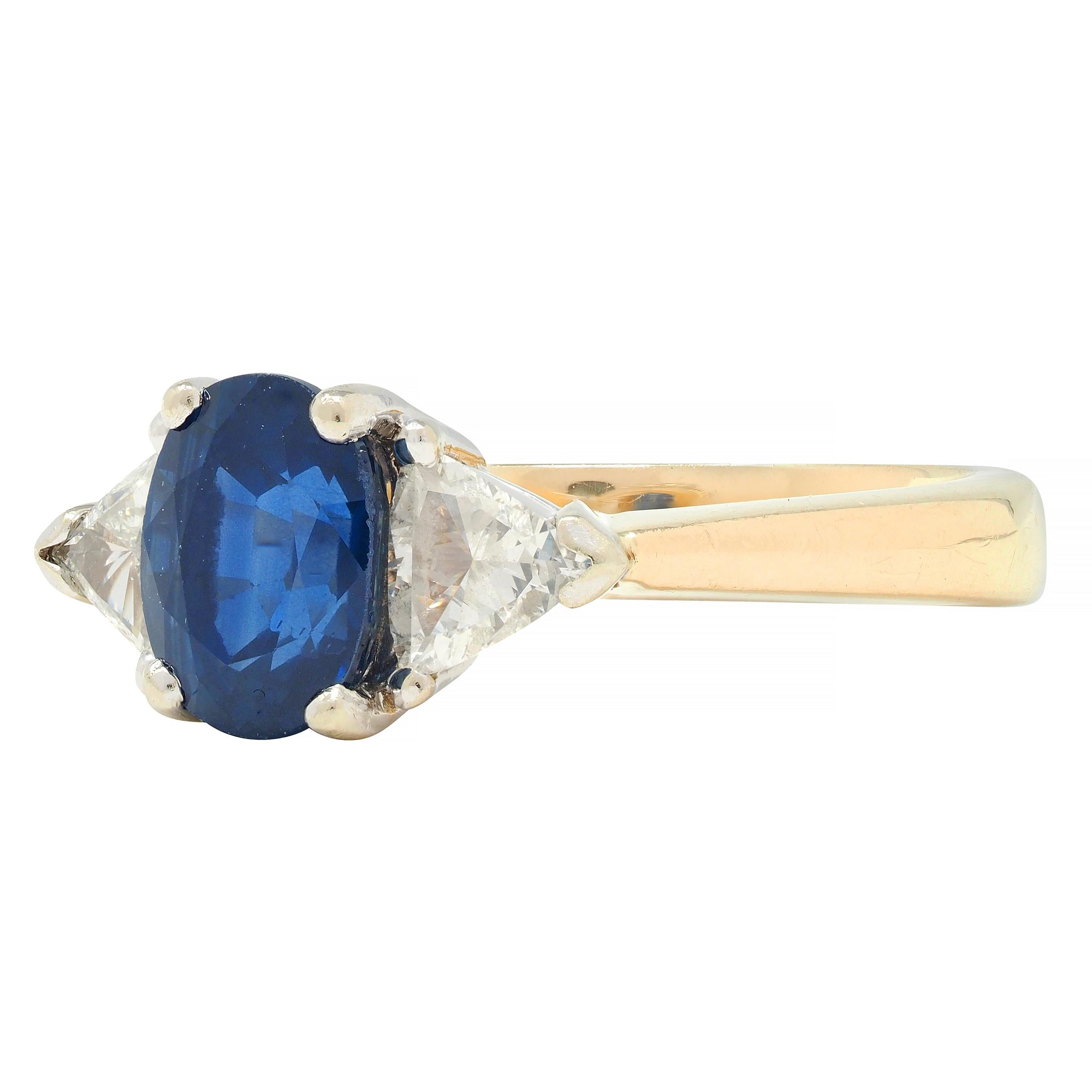 1980's 2.71 CTW Sapphire Diamond 14 Karat Two-Tone Gold Three Stone Ring