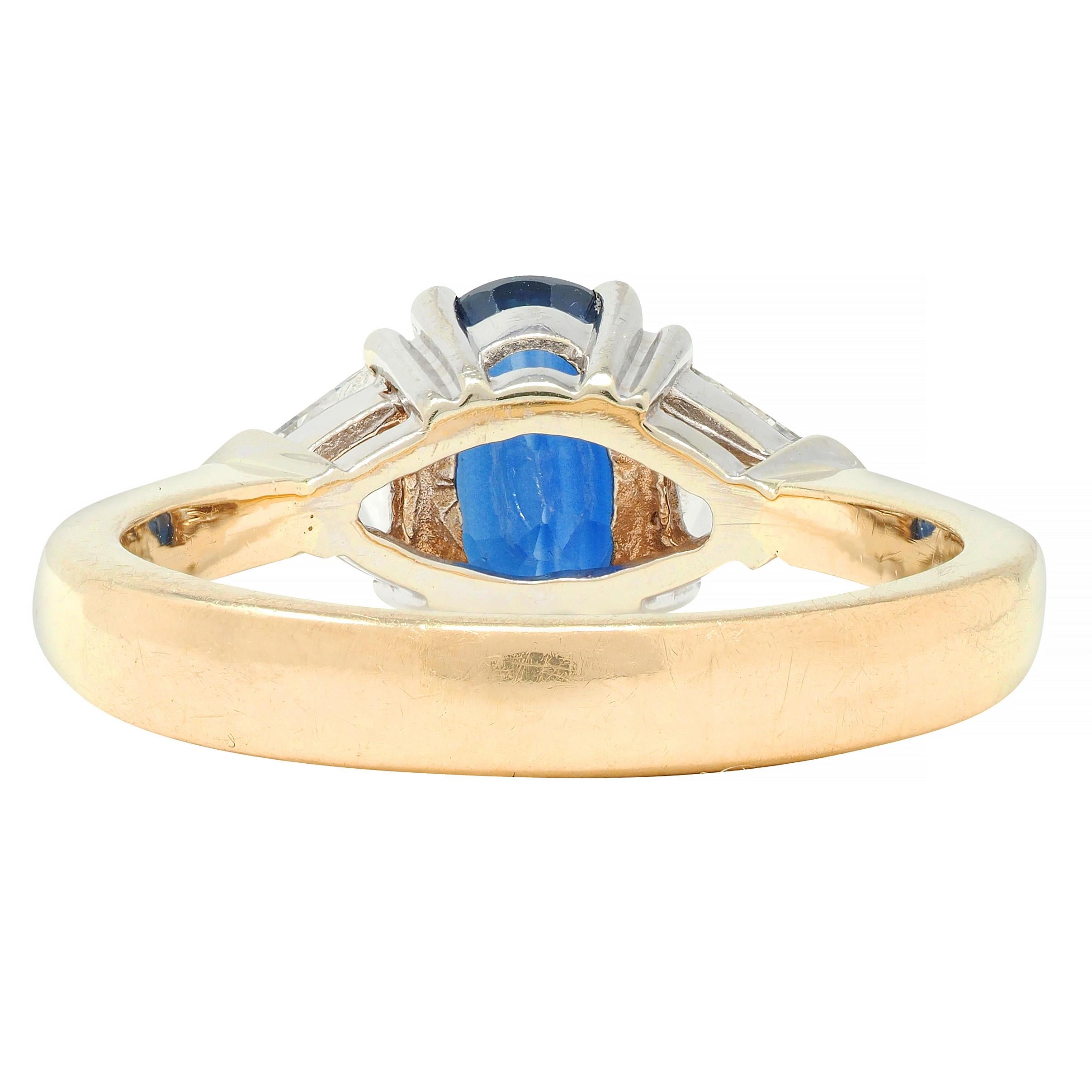 1980's 2.71 CTW Sapphire Diamond 14 Karat Two-Tone Gold Three Stone Ring