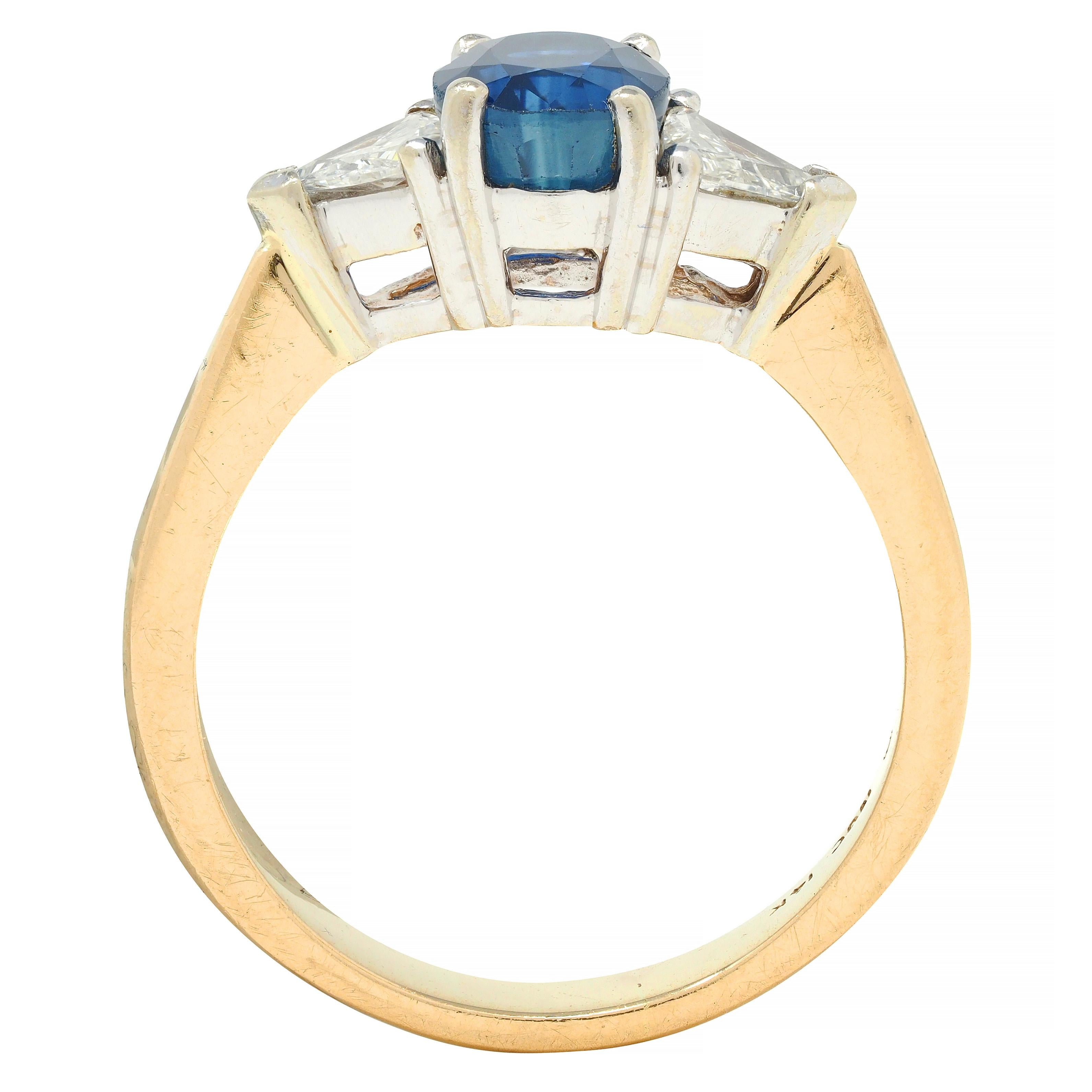1980's 2.71 CTW Sapphire Diamond 14 Karat Two-Tone Gold Three Stone Ring