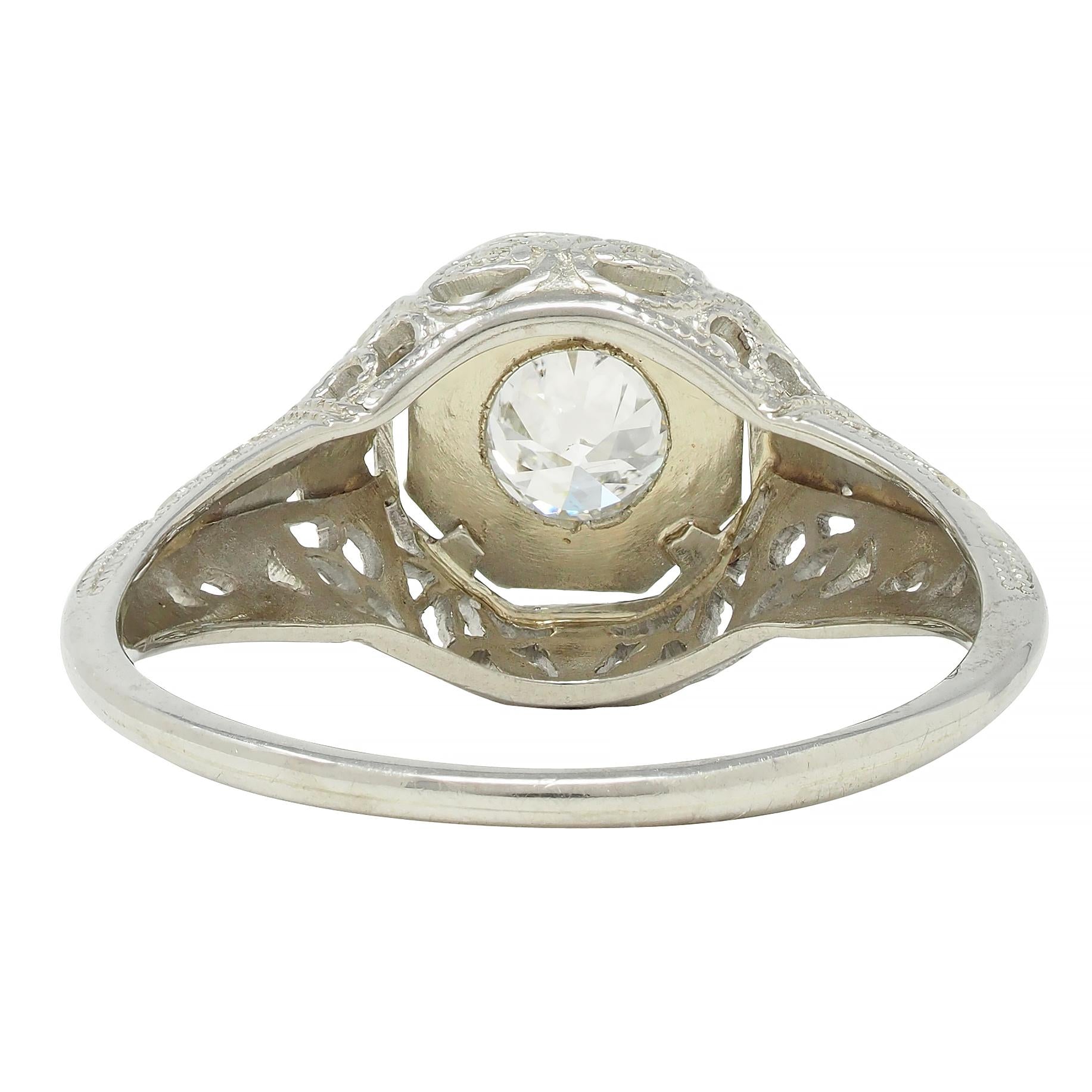 Art Deco 0.31 CTW Old European Cut Diamond 18 Karat Gold Lotus Engagement Ring