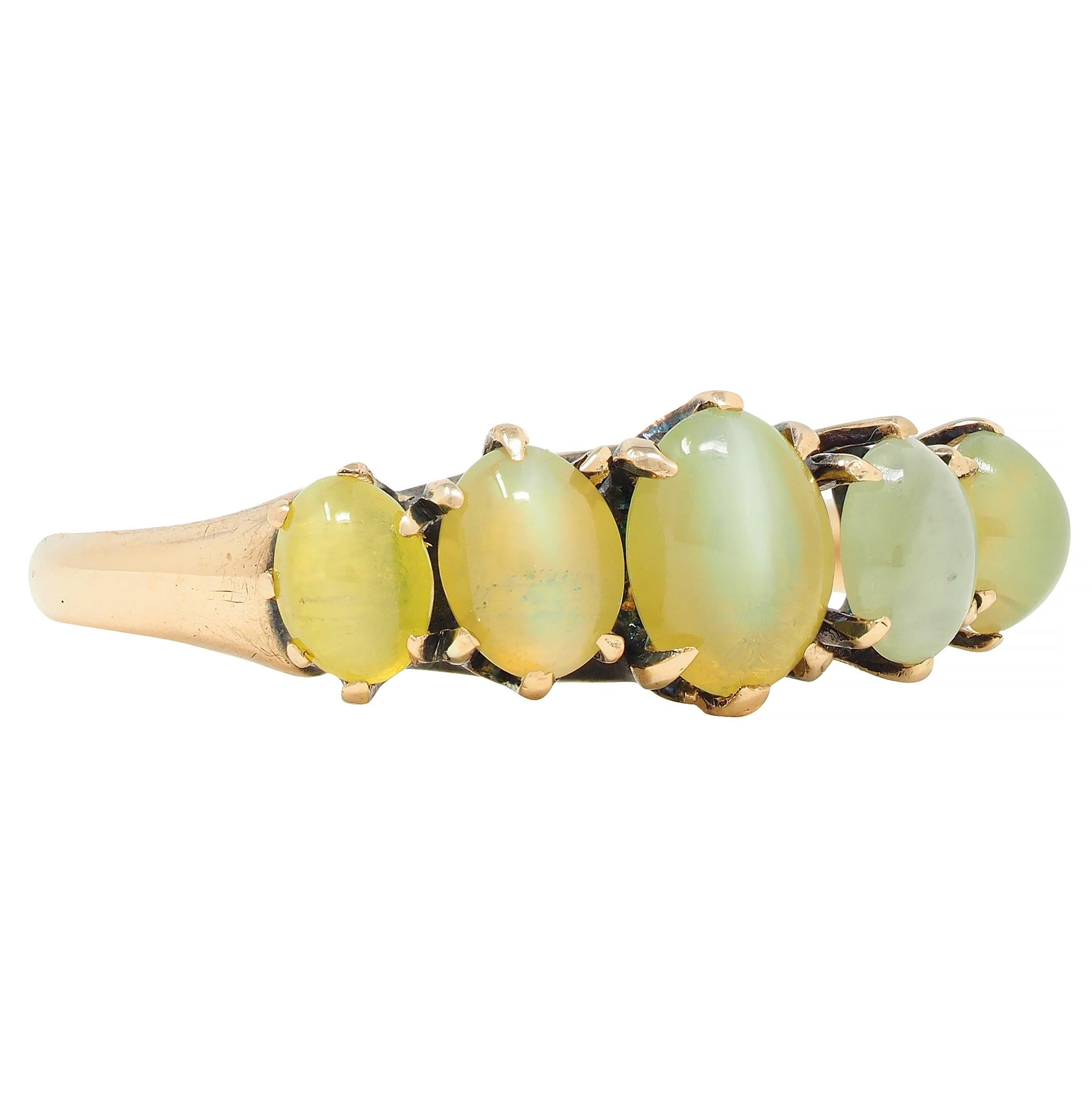 Victorian Cat's Eye Chrysoberyl 14 Karat Gold Five Stone Antique Band Ring