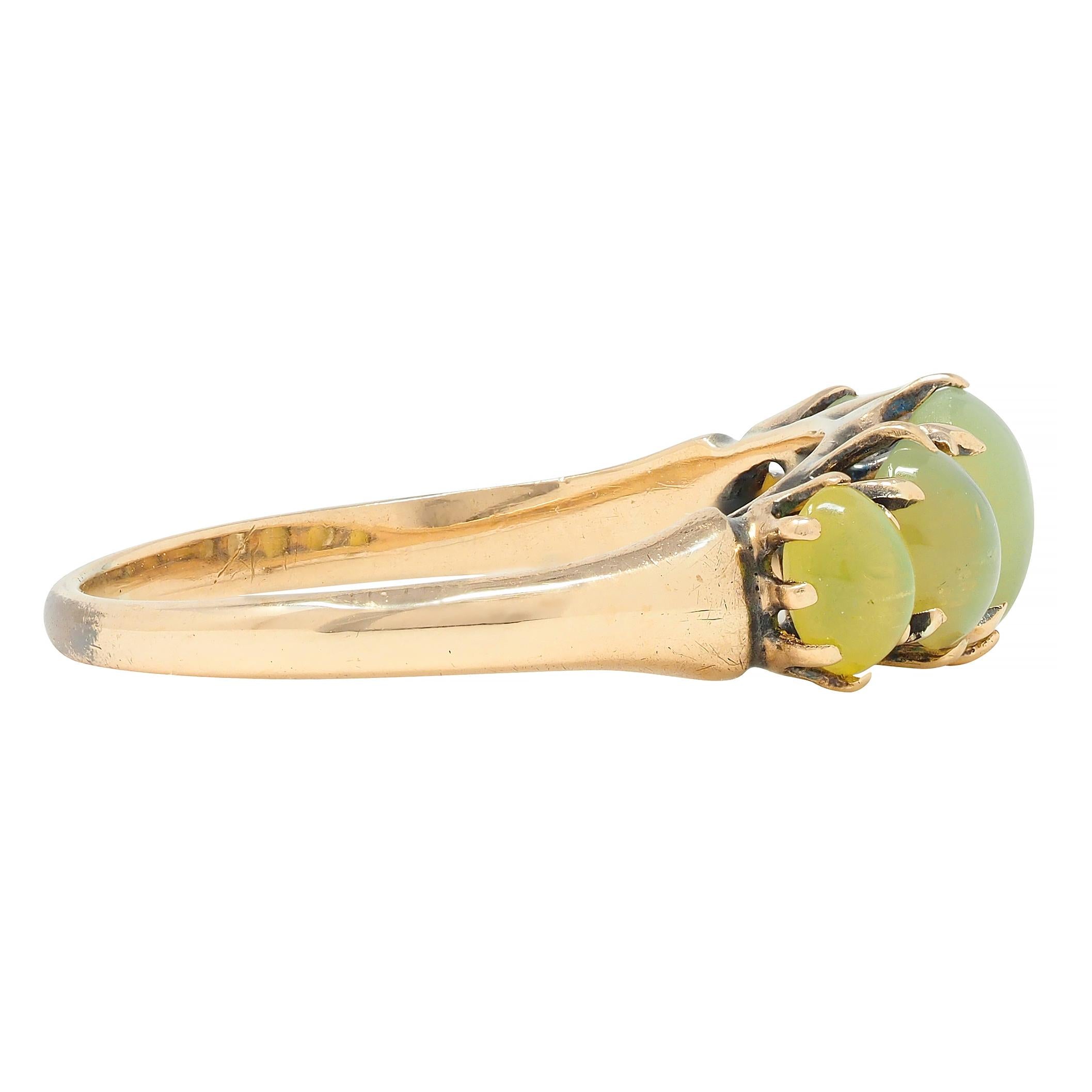 Victorian Cat's Eye Chrysoberyl 14 Karat Gold Five Stone Antique Band Ring