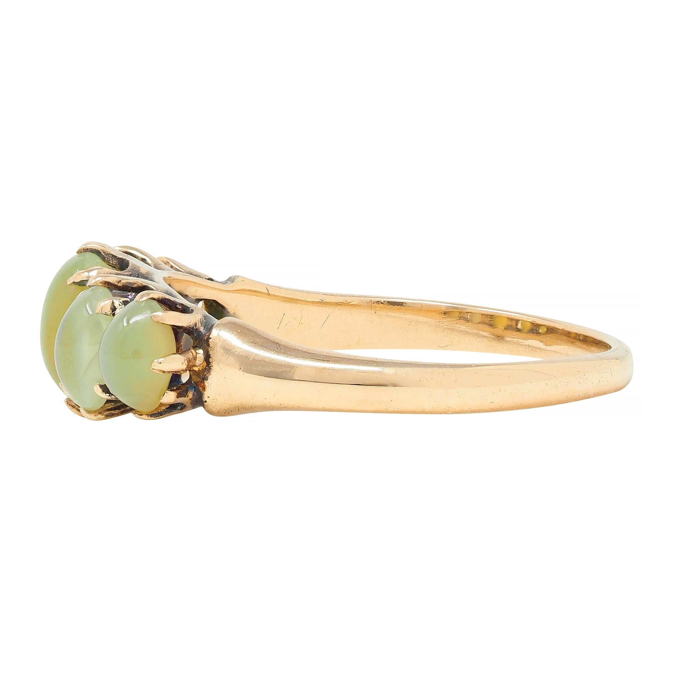 Victorian Cat's Eye Chrysoberyl 14 Karat Gold Five Stone Antique Band Ring