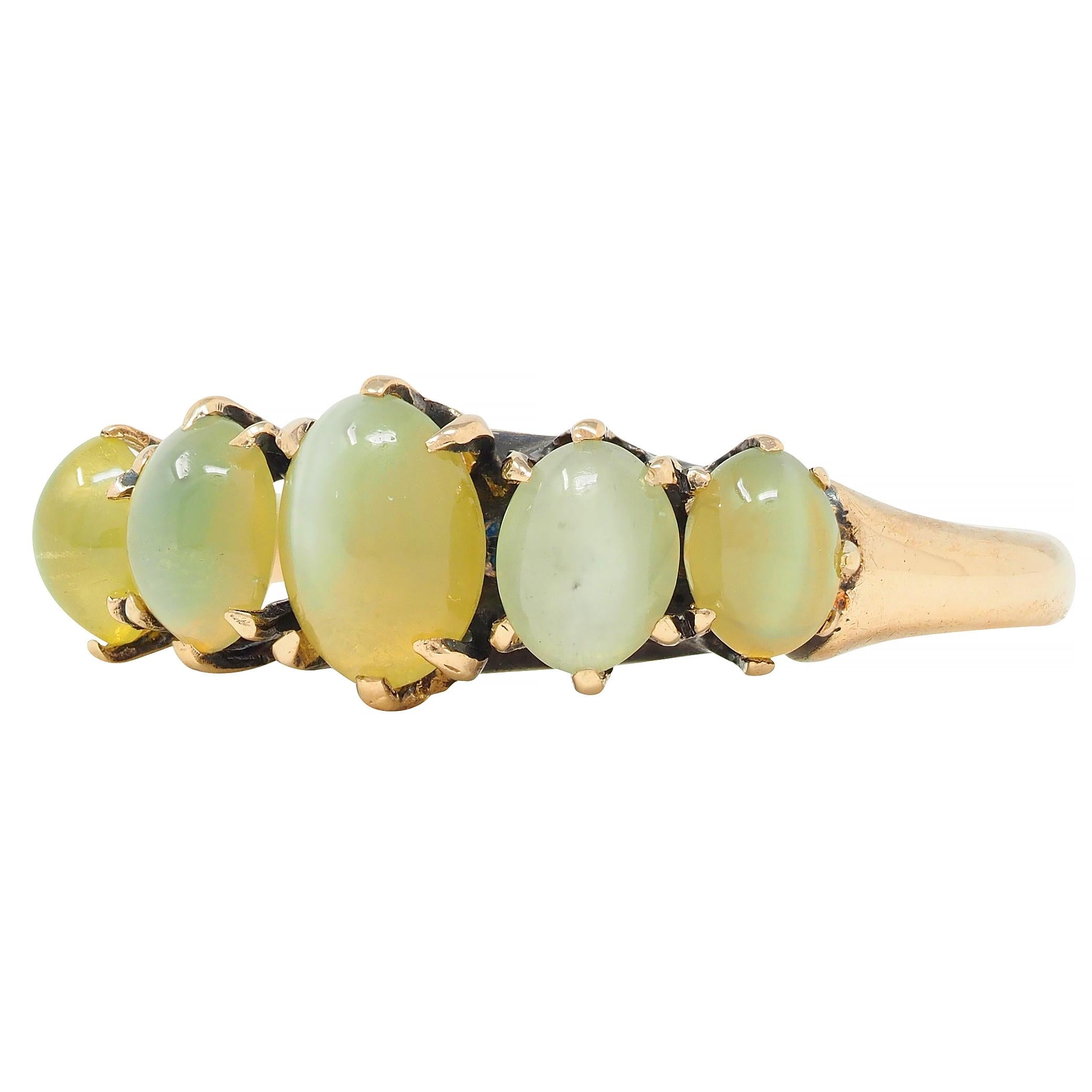 Victorian Cat's Eye Chrysoberyl 14 Karat Gold Five Stone Antique Band Ring