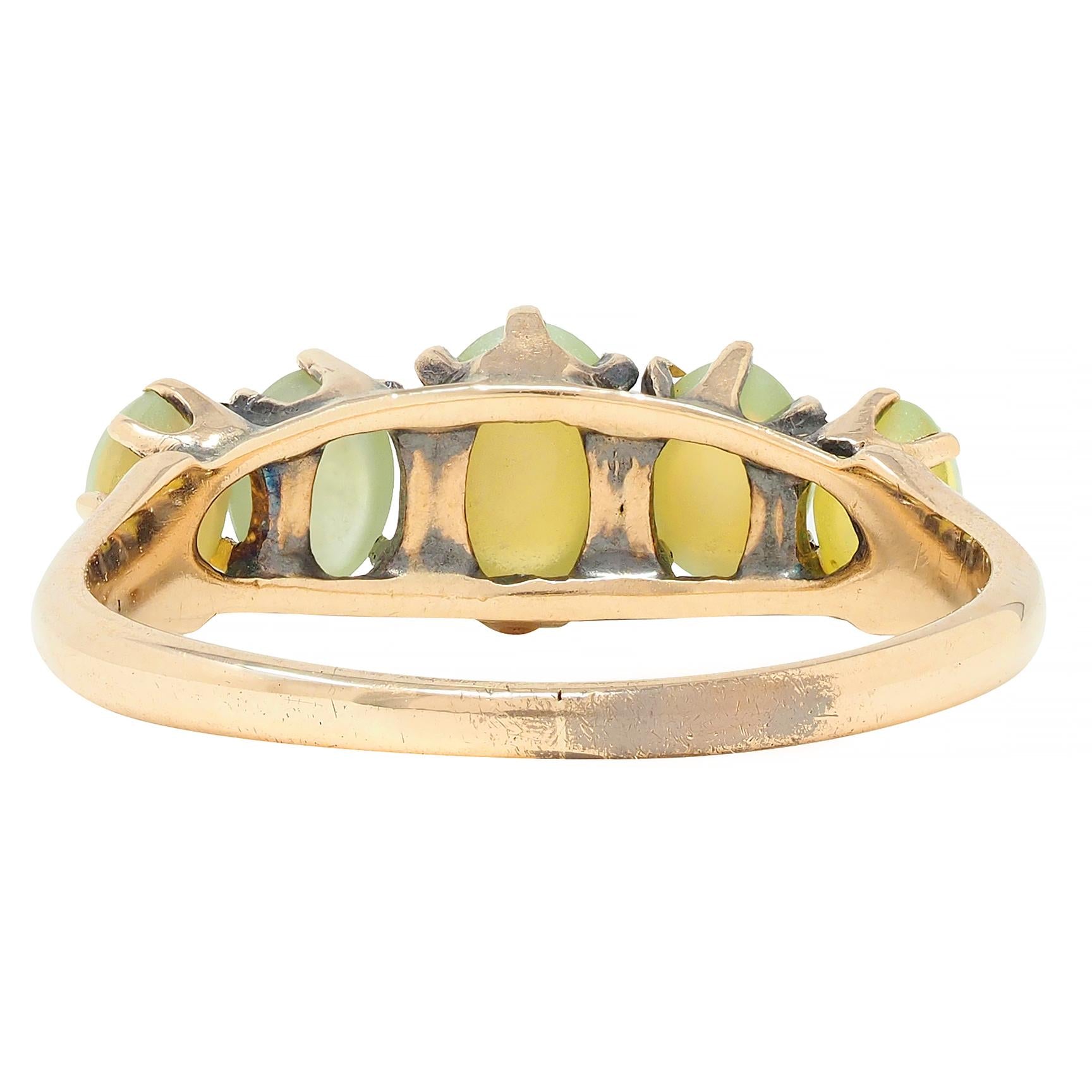 Victorian Cat's Eye Chrysoberyl 14 Karat Gold Five Stone Antique Band Ring