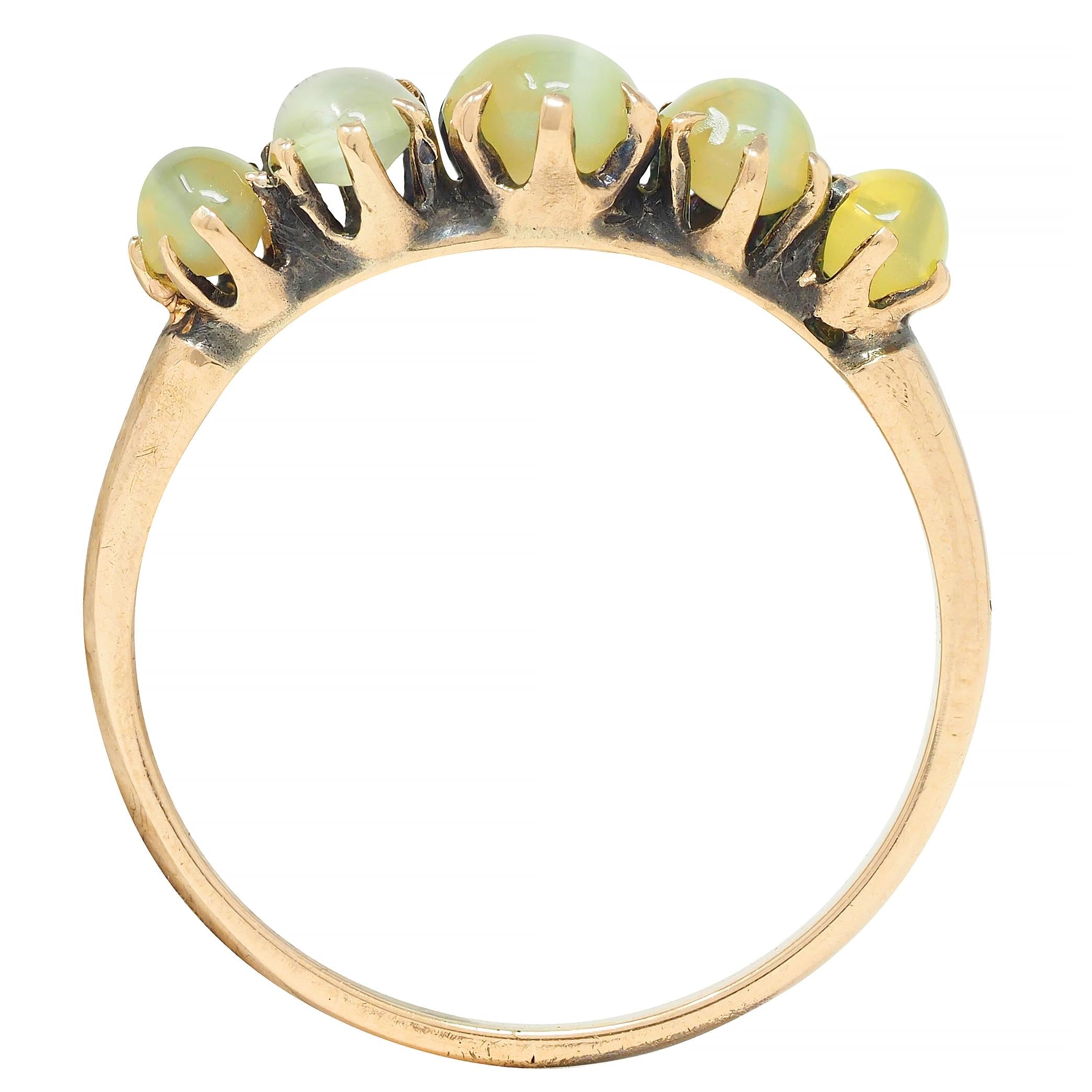 Victorian Cat's Eye Chrysoberyl 14 Karat Gold Five Stone Antique Band Ring