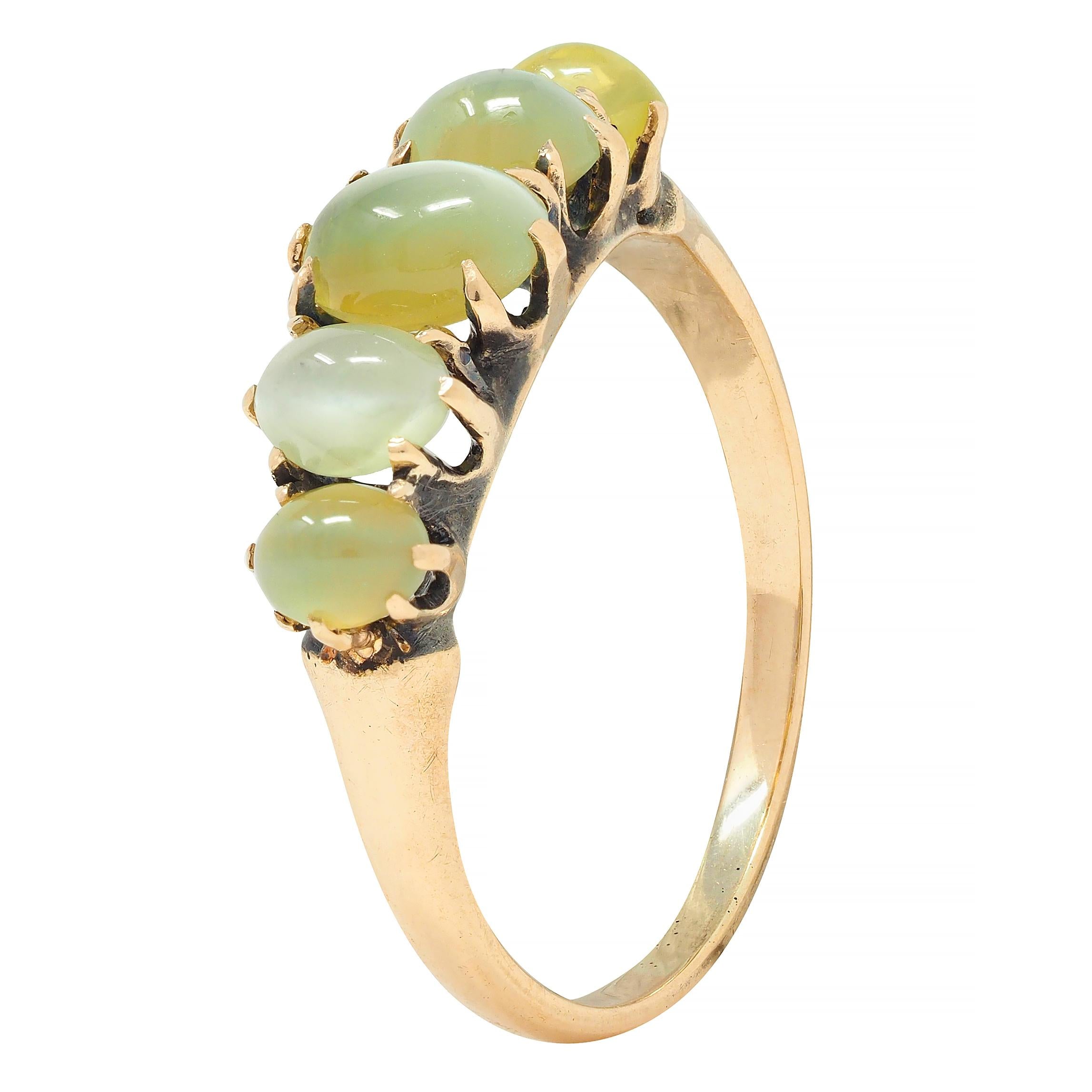 Victorian Cat's Eye Chrysoberyl 14 Karat Gold Five Stone Antique Band Ring