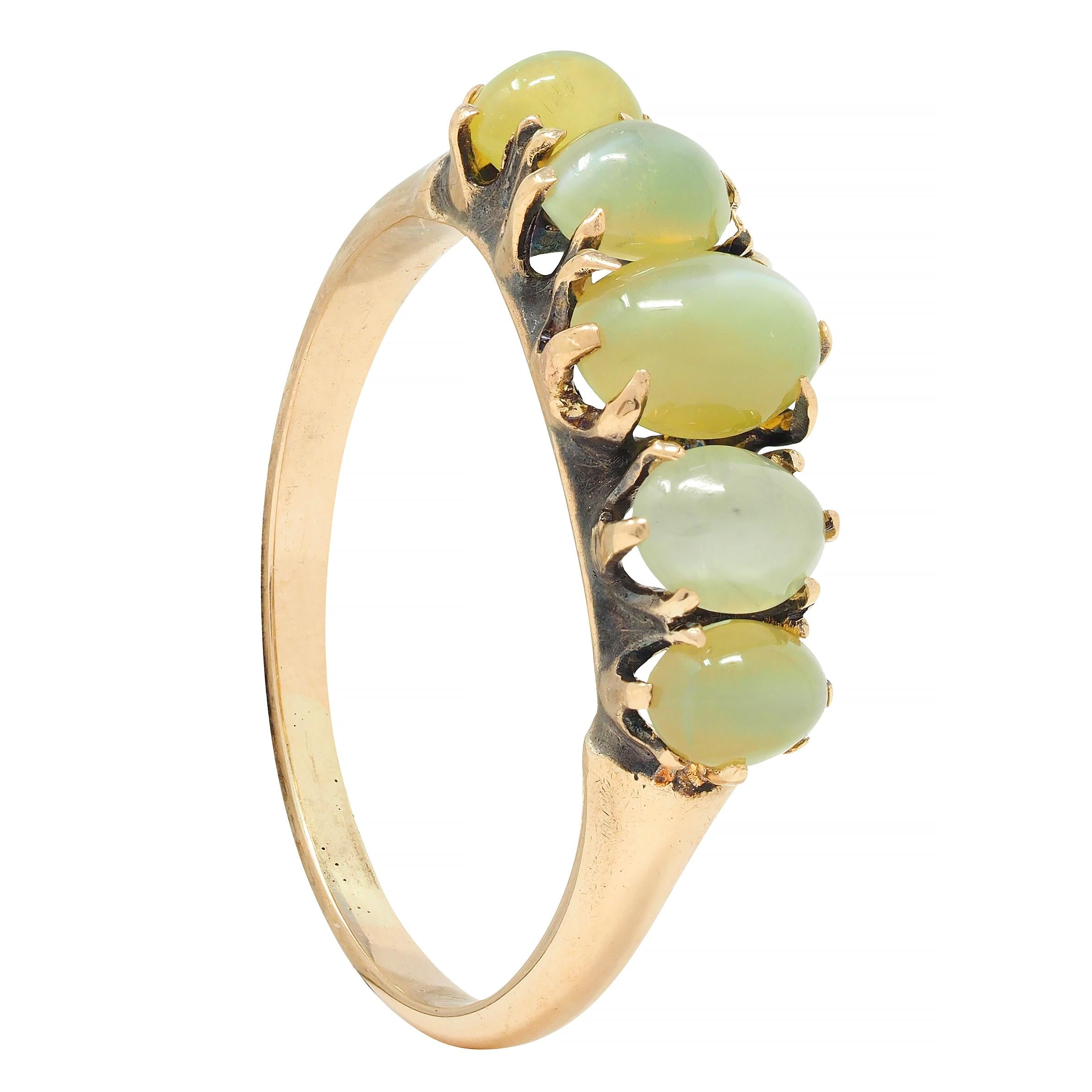 Victorian Cat's Eye Chrysoberyl 14 Karat Gold Five Stone Antique Band Ring