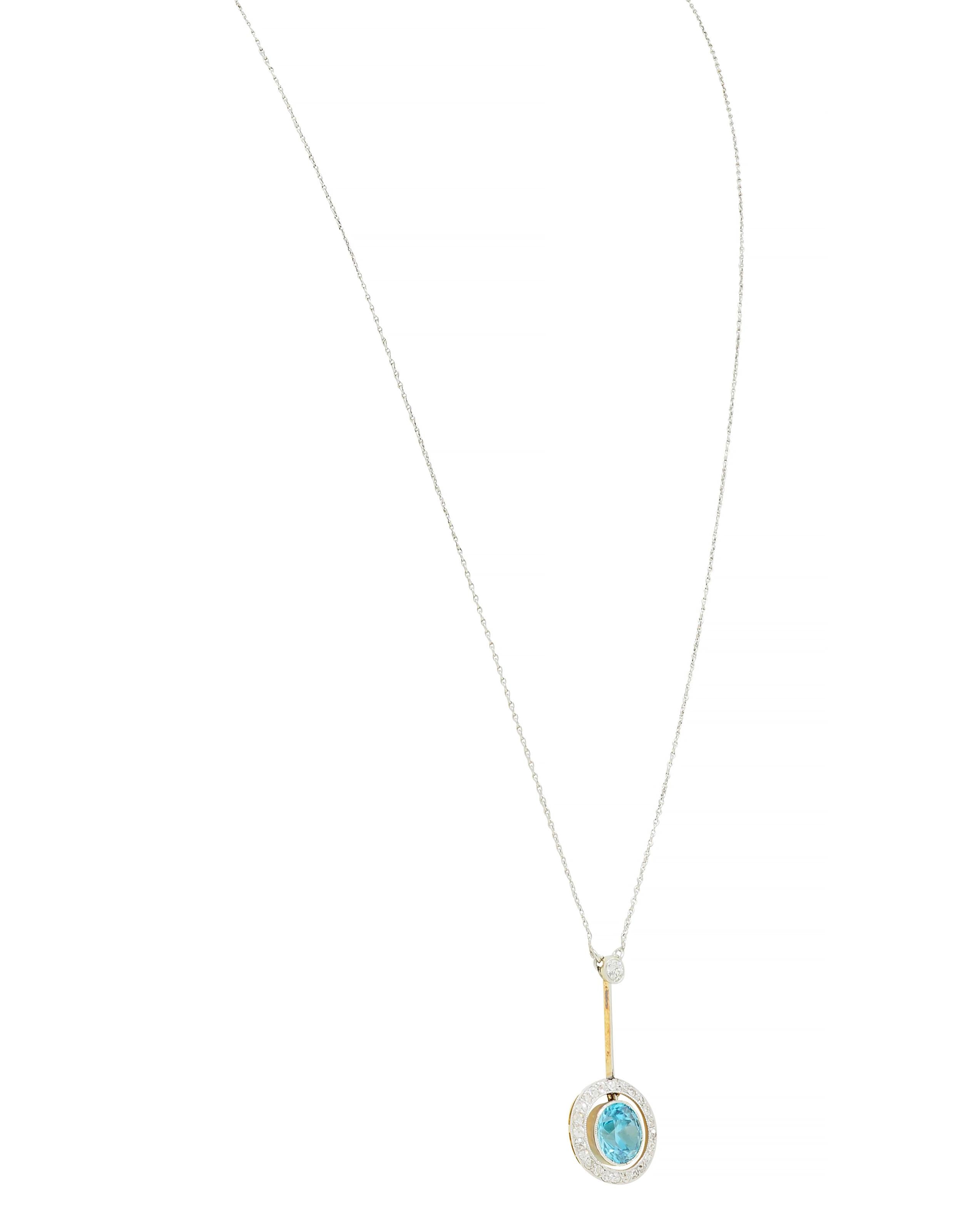 Art Deco 2.54 CTW Zircon Diamond Platinum Antique Pendant Necklace