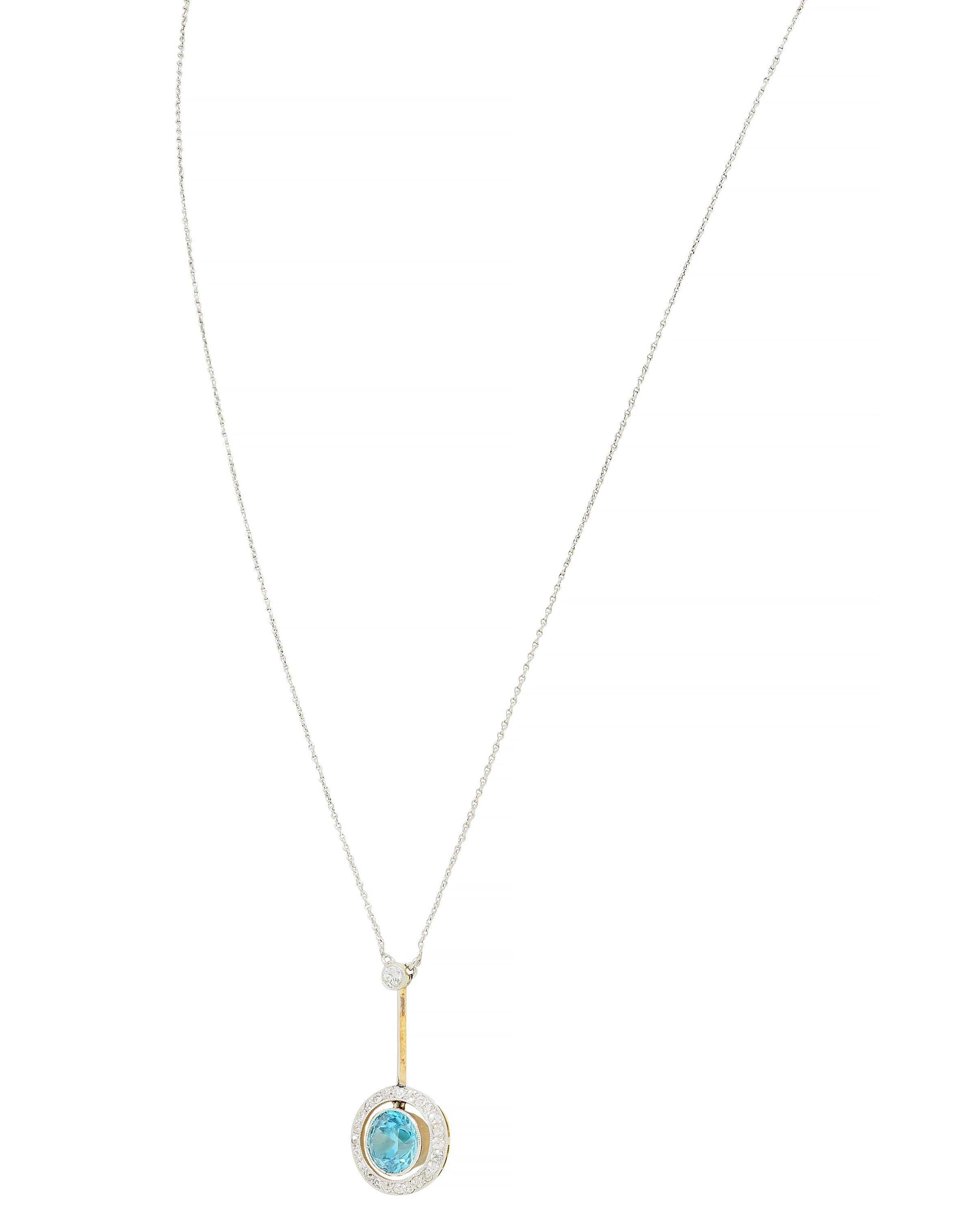 Art Deco 2.54 CTW Zircon Diamond Platinum Antique Pendant Necklace