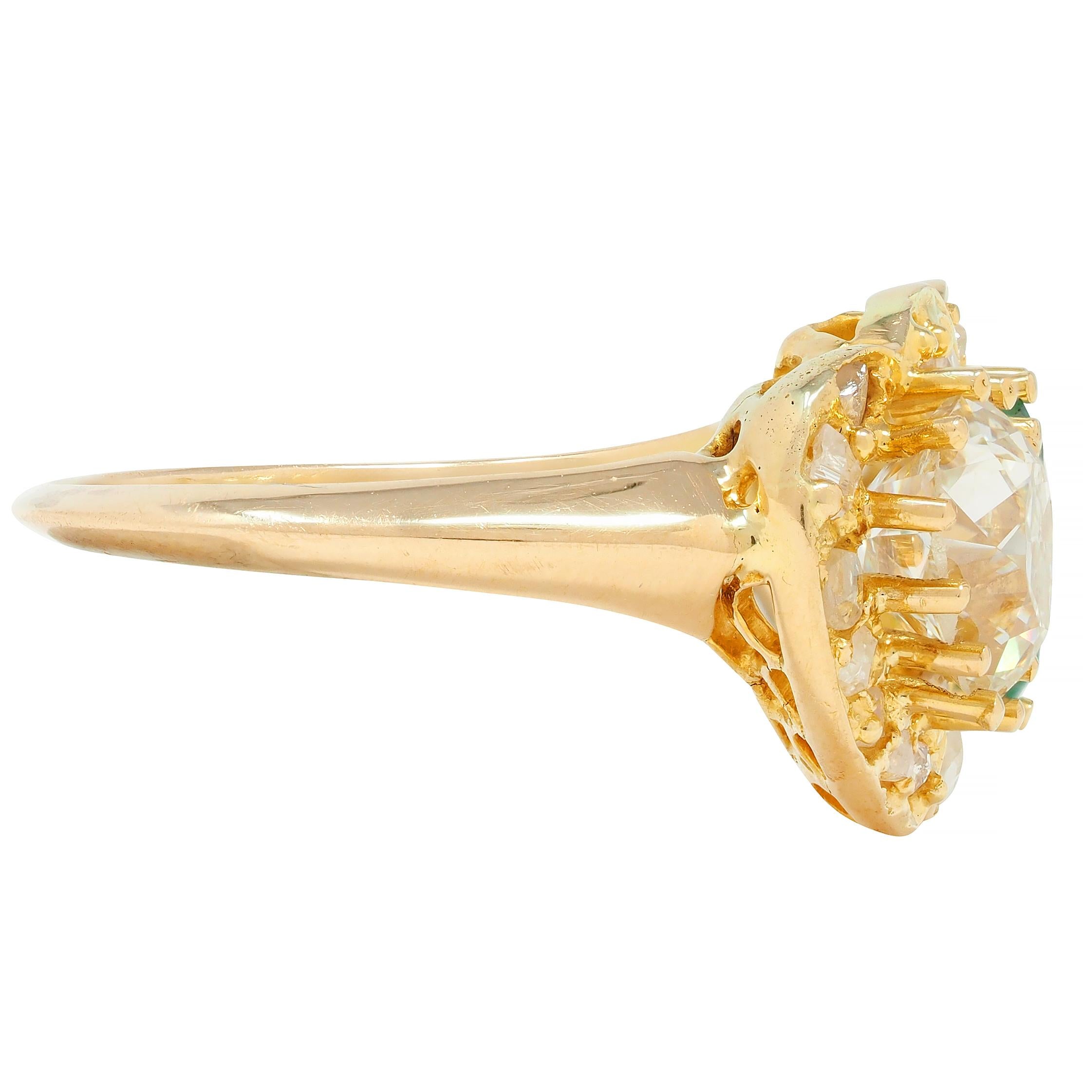 Vintage 1.63 CTW Emerald Diamond 18 Karat Yellow Gold Toi Et Moi Heart Ring