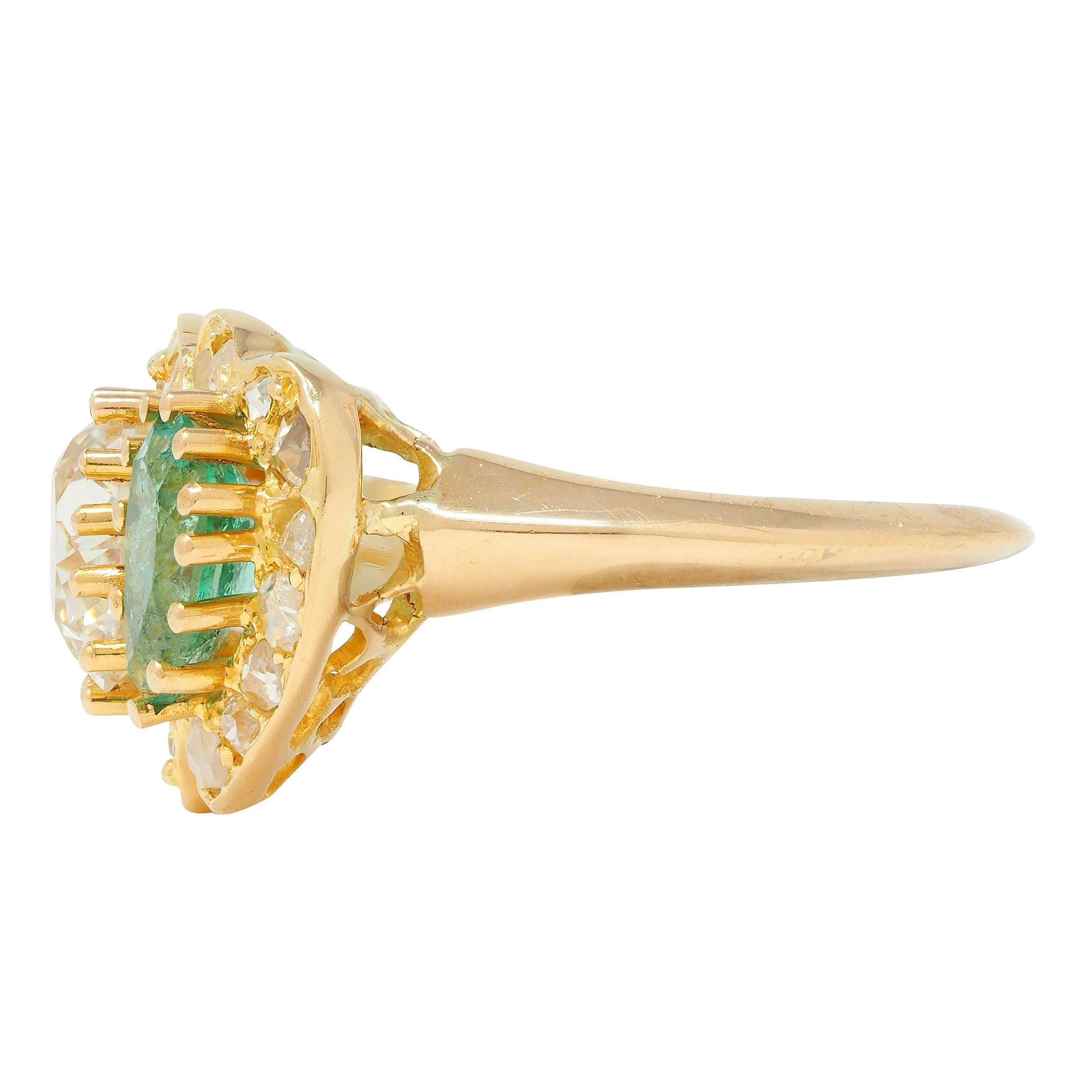 Vintage 1.63 CTW Emerald Diamond 18 Karat Yellow Gold Toi Et Moi Heart Ring
