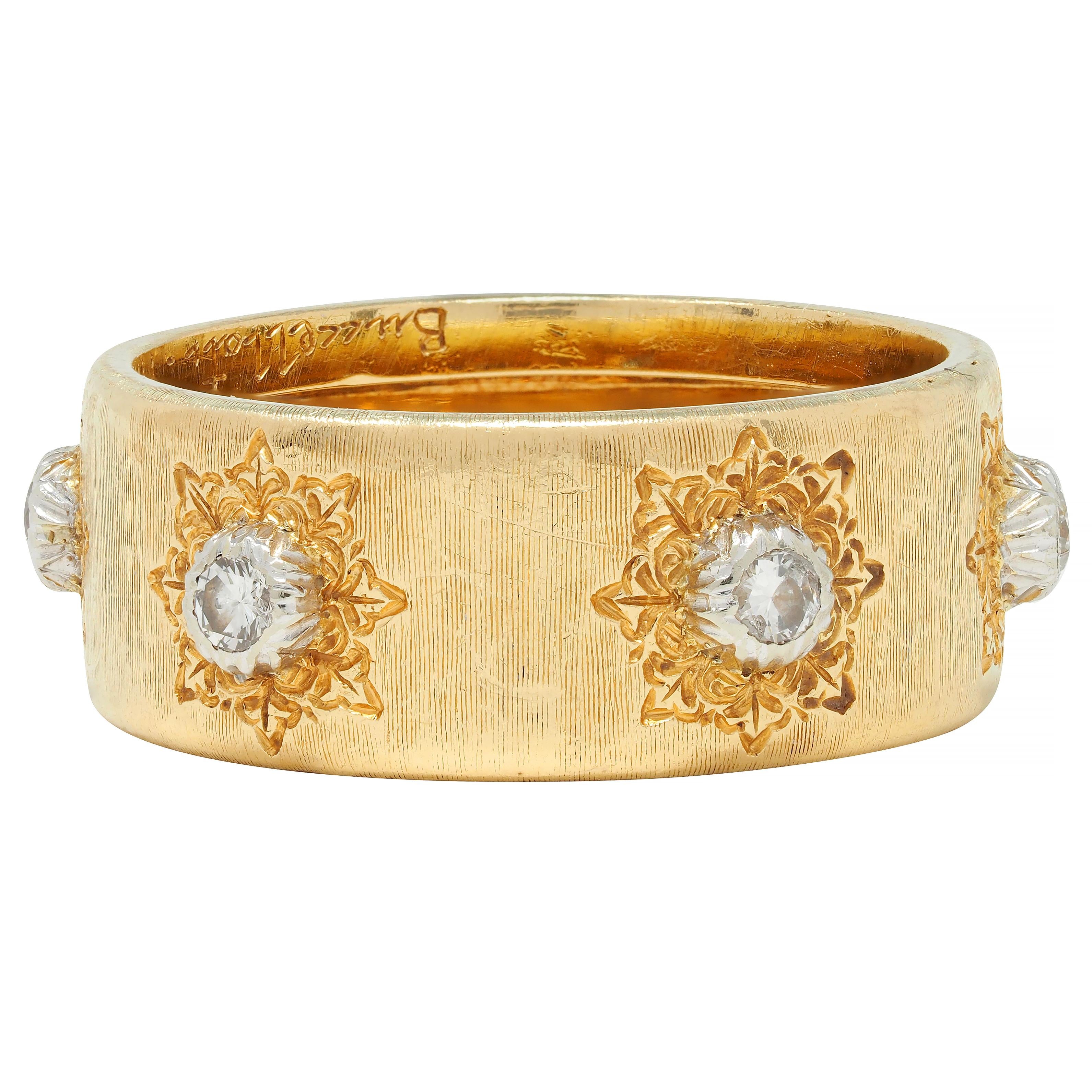 Buccellati Diamond Two-Tone 18 Karat Gold Eternelle Textured Vintage Band Ring