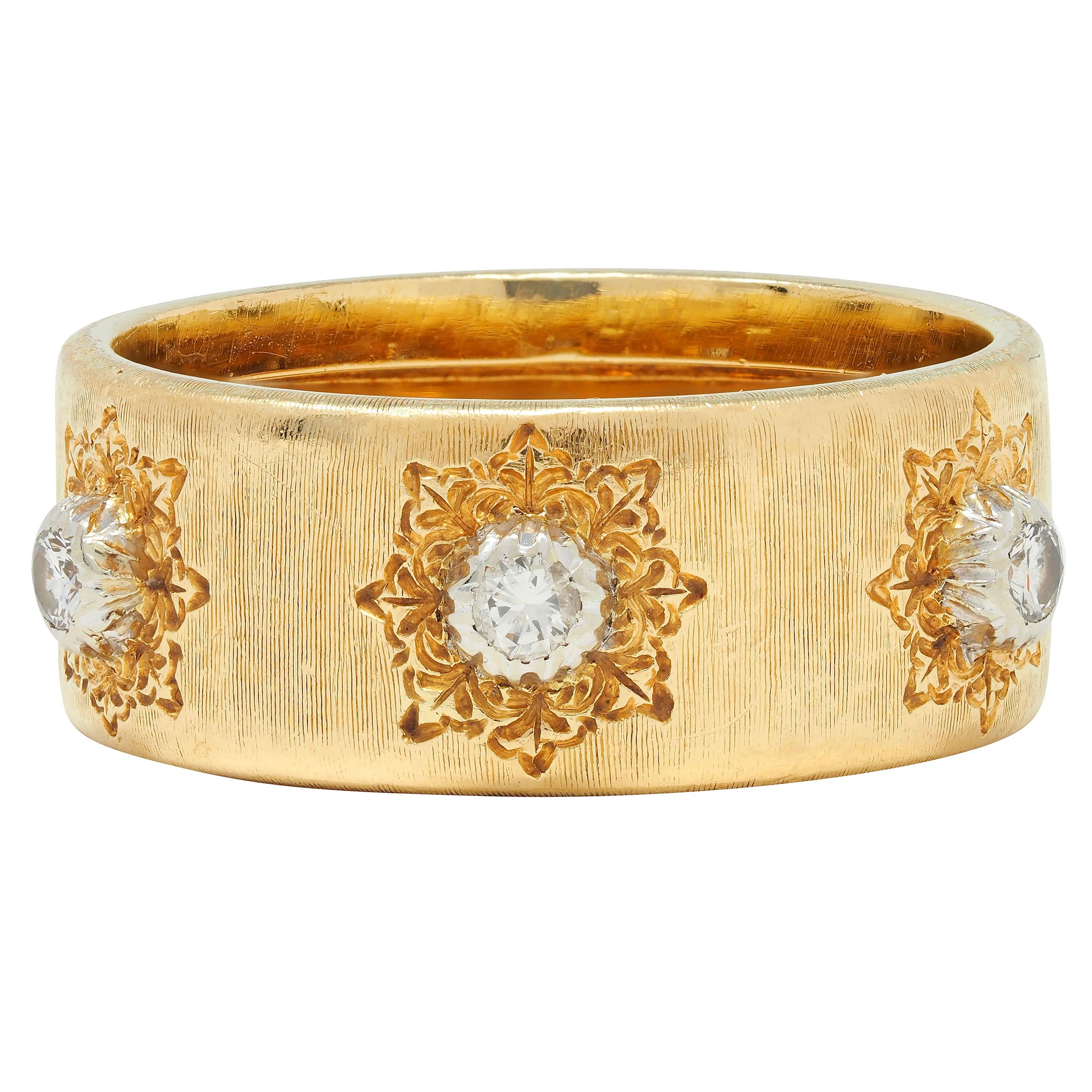 Buccellati Diamond Two-Tone 18 Karat Gold Eternelle Textured Vintage Band Ring