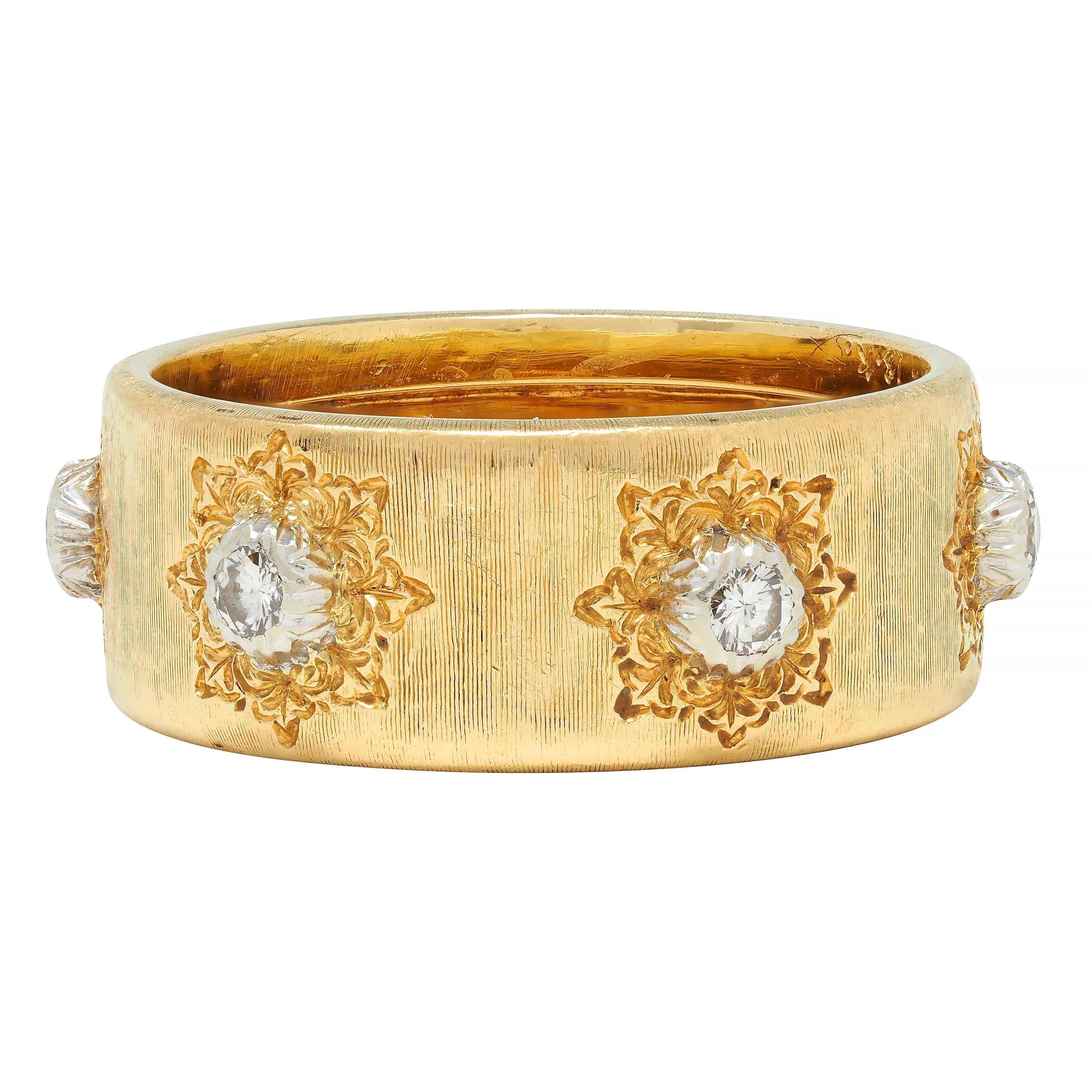 Buccellati Diamond Two-Tone 18 Karat Gold Eternelle Textured Vintage Band Ring