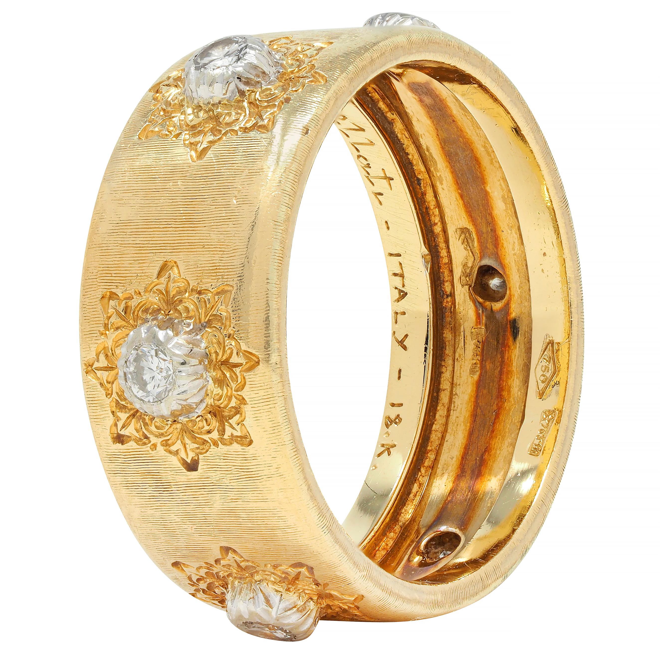 Buccellati Diamond Two-Tone 18 Karat Gold Eternelle Textured Vintage Band Ring
