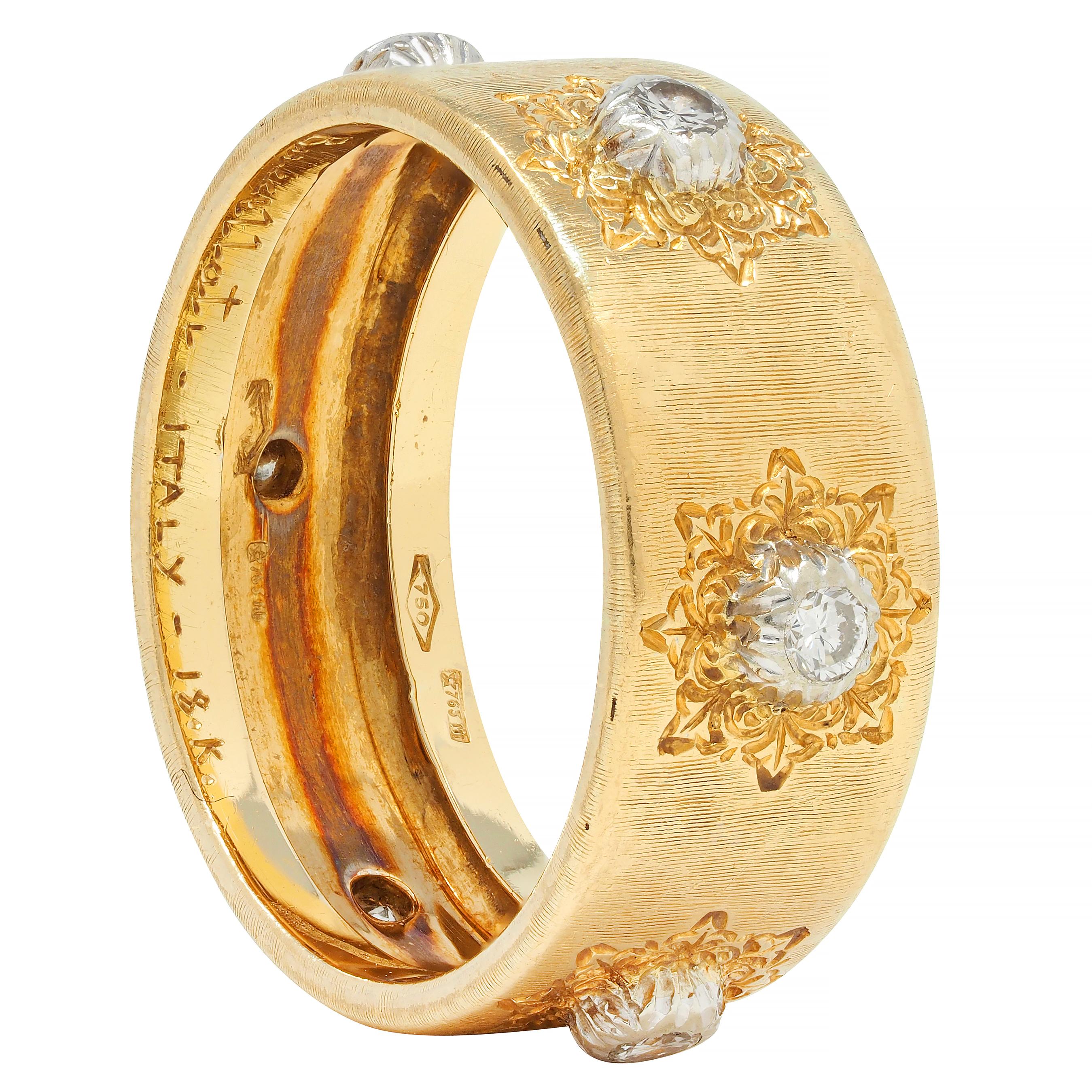 Buccellati Diamond Two-Tone 18 Karat Gold Eternelle Textured Vintage Band Ring