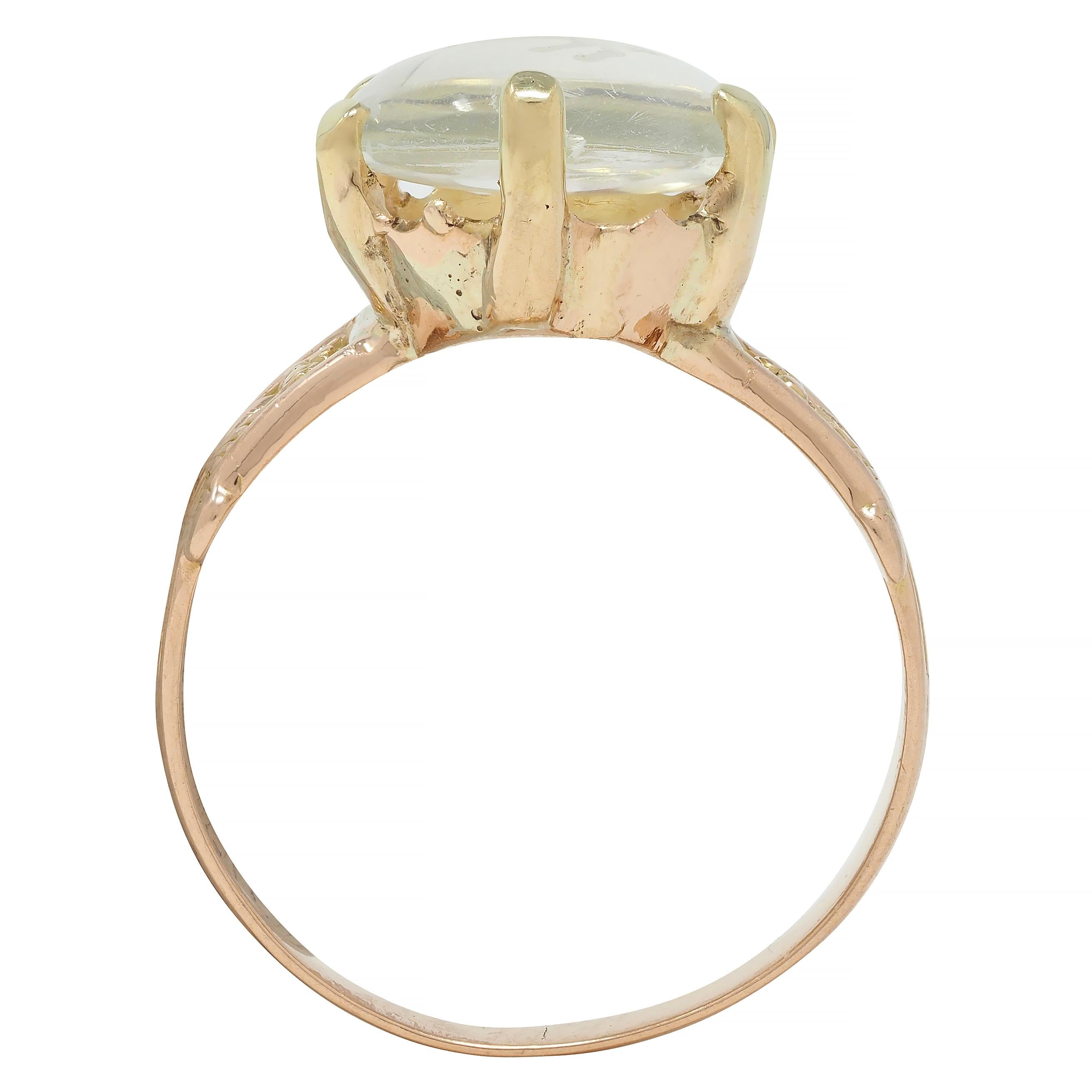 Victorian Moonstone 14 Karat Yellow Gold Ram Intaglio Thistle Antique Ring