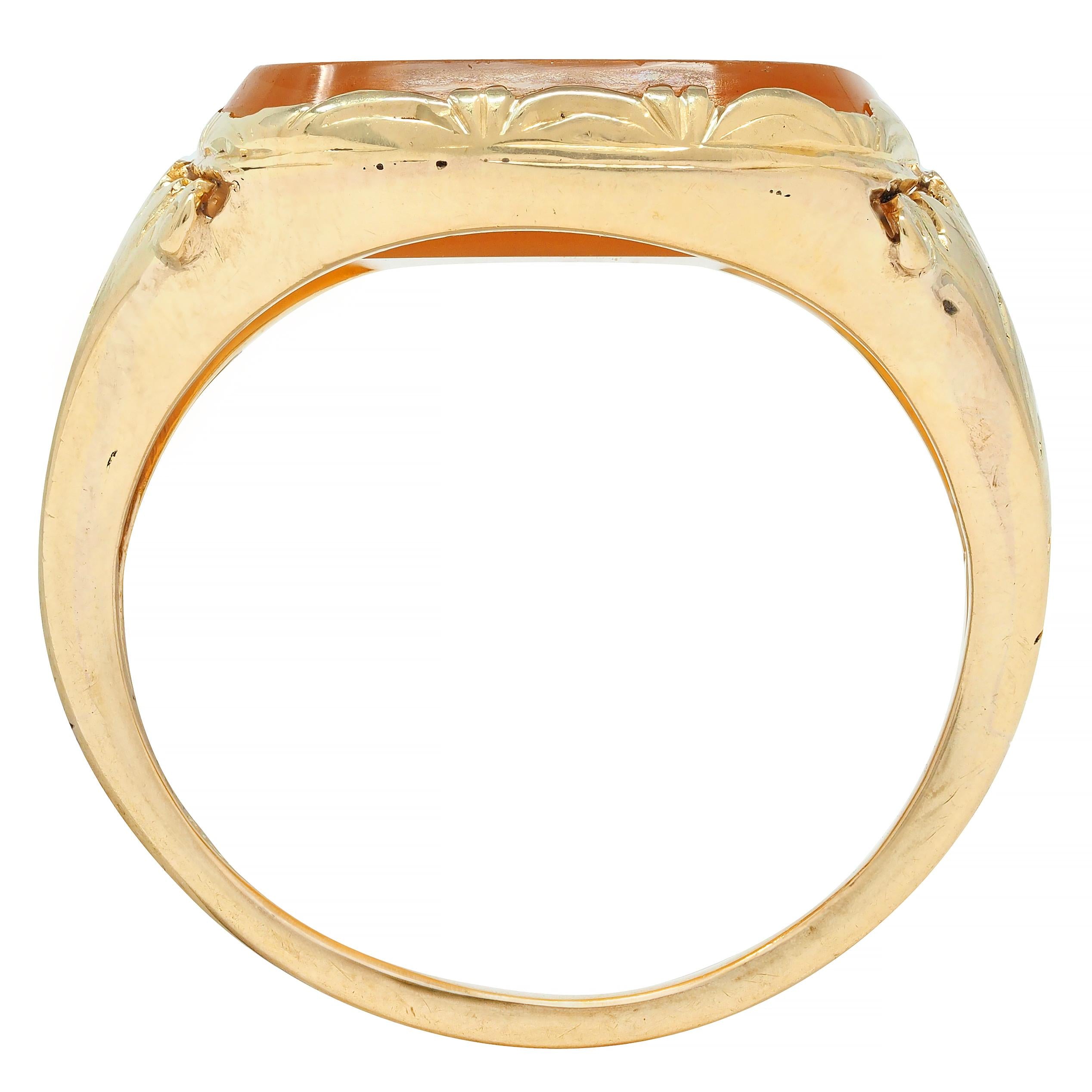 Victorian Citrine 14 Karat Yellow Gold Intaglio Antique Unisex Owl Signet Ring