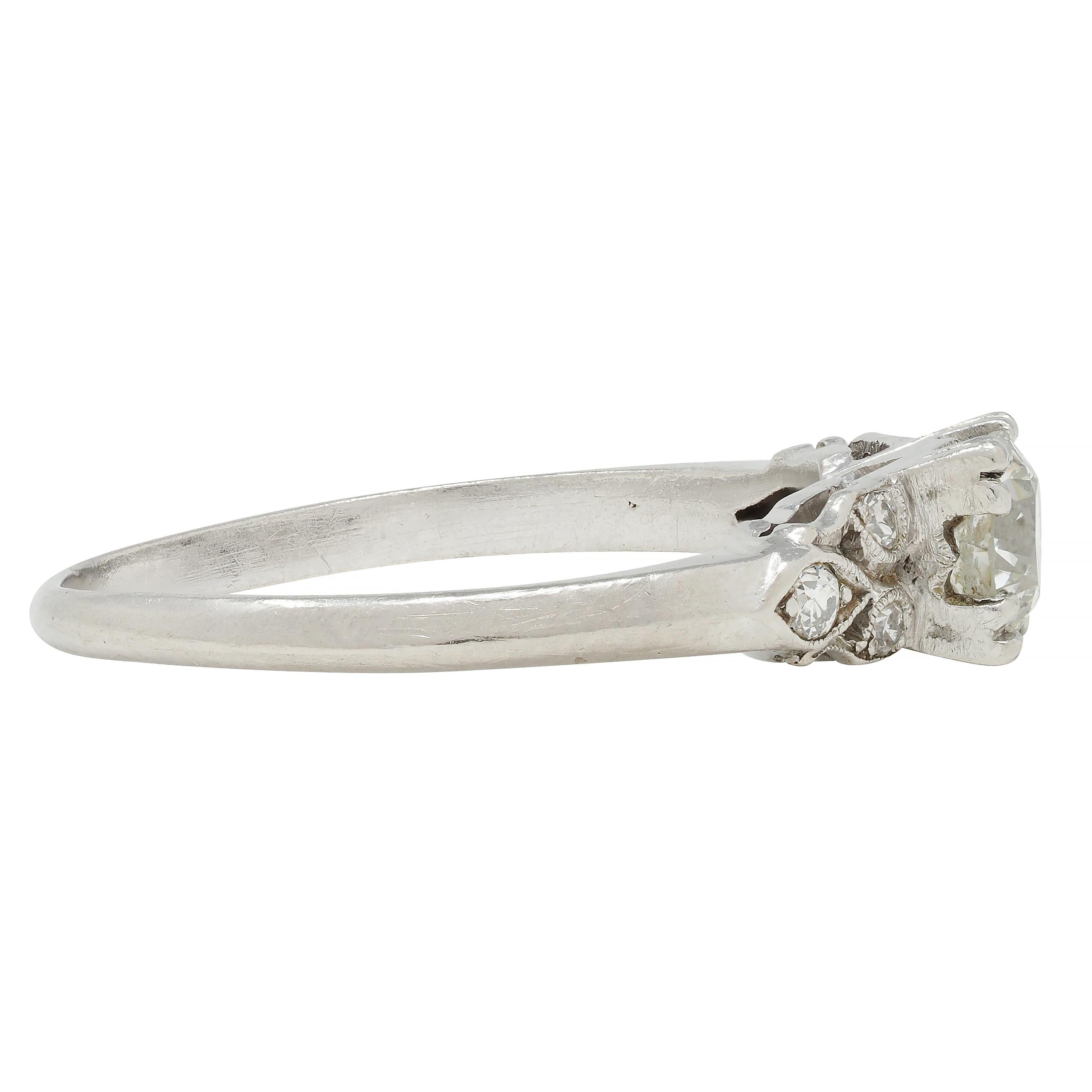Art Deco 0.78 CTW Old European Cut Diamond Platinum Knife Edge Engagement Ring