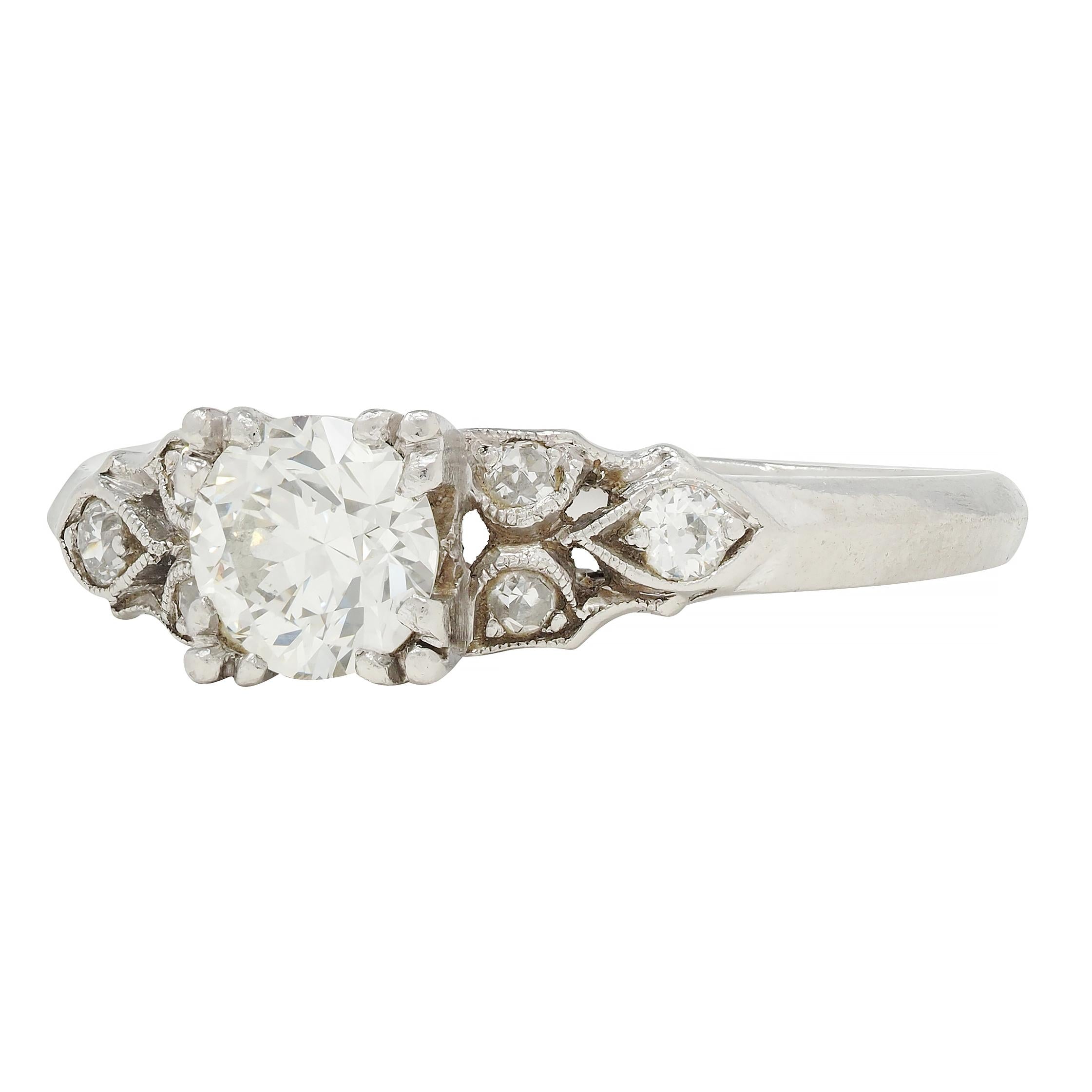 Art Deco 0.78 CTW Old European Cut Diamond Platinum Knife Edge Engagement Ring