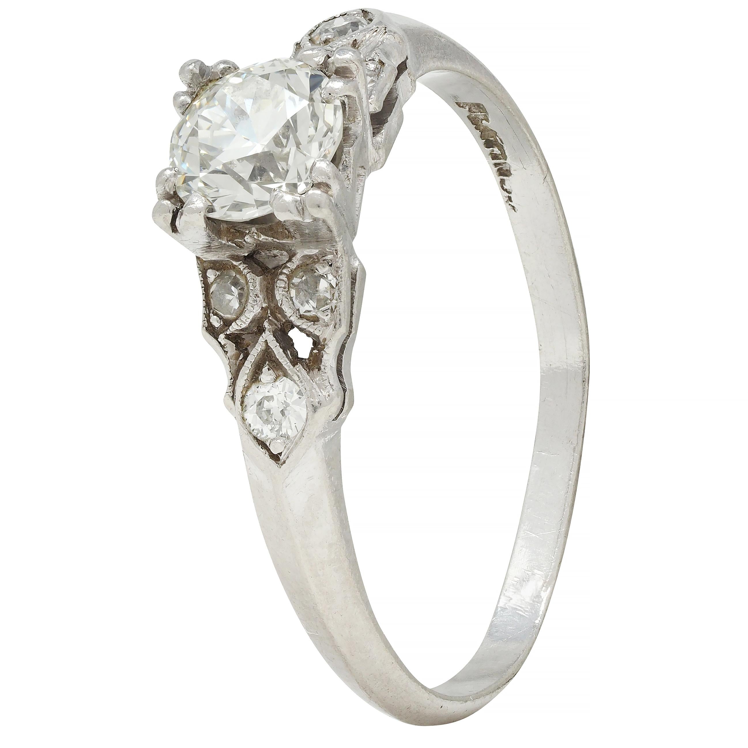 Art Deco 0.78 CTW Old European Cut Diamond Platinum Knife Edge Engagement Ring